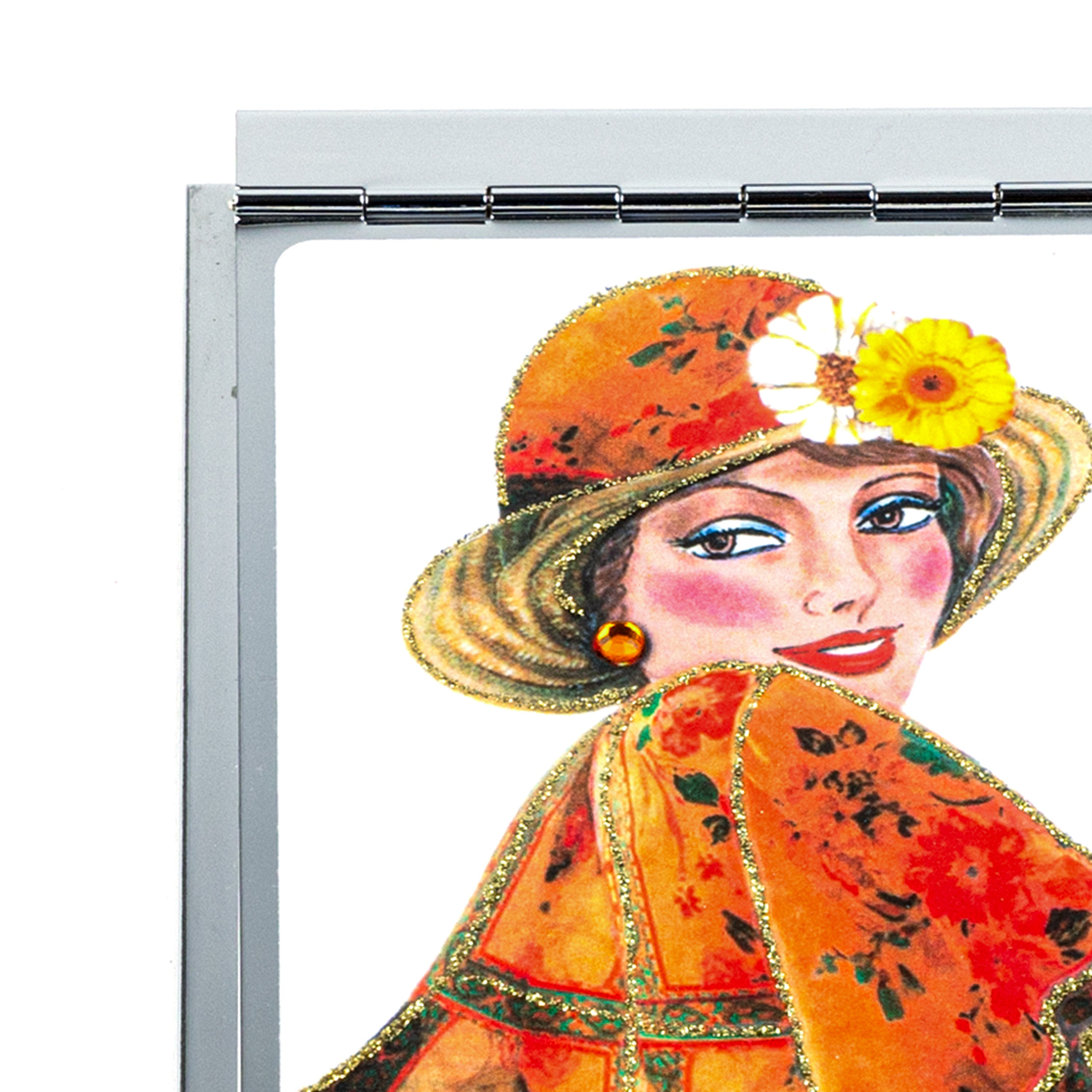 Personalized Expressions. Silver Memo Pad with a Lady in Floral Dress Illustration. Small Size