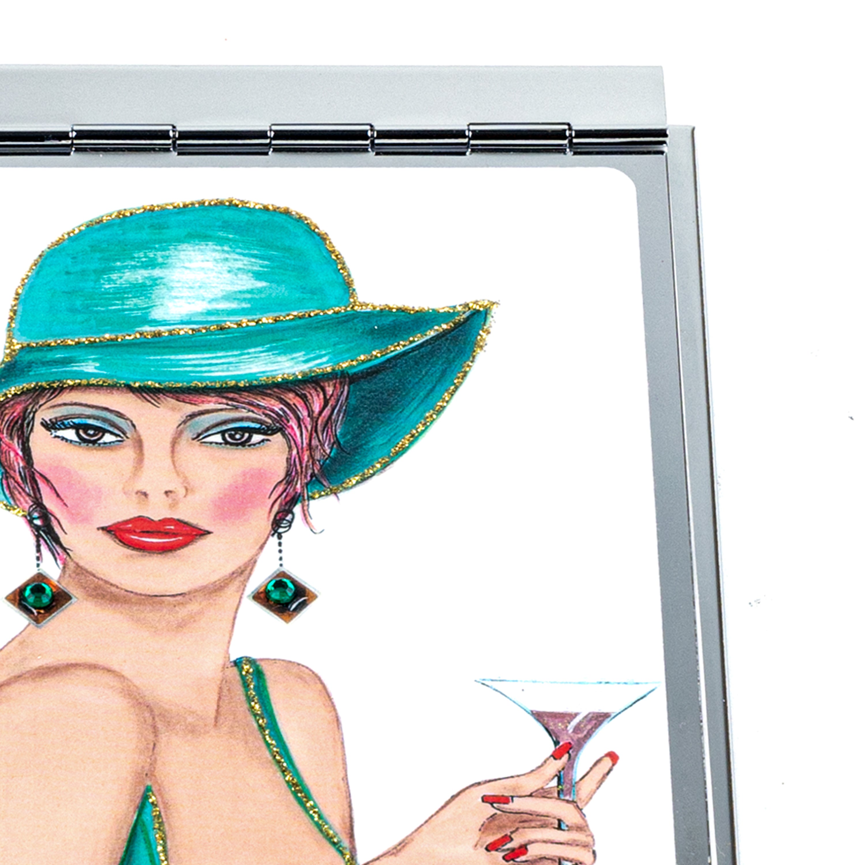 Personalized Expressions. Silver Memo Pad with a Lady in Blue Dress Illustration. Small Size