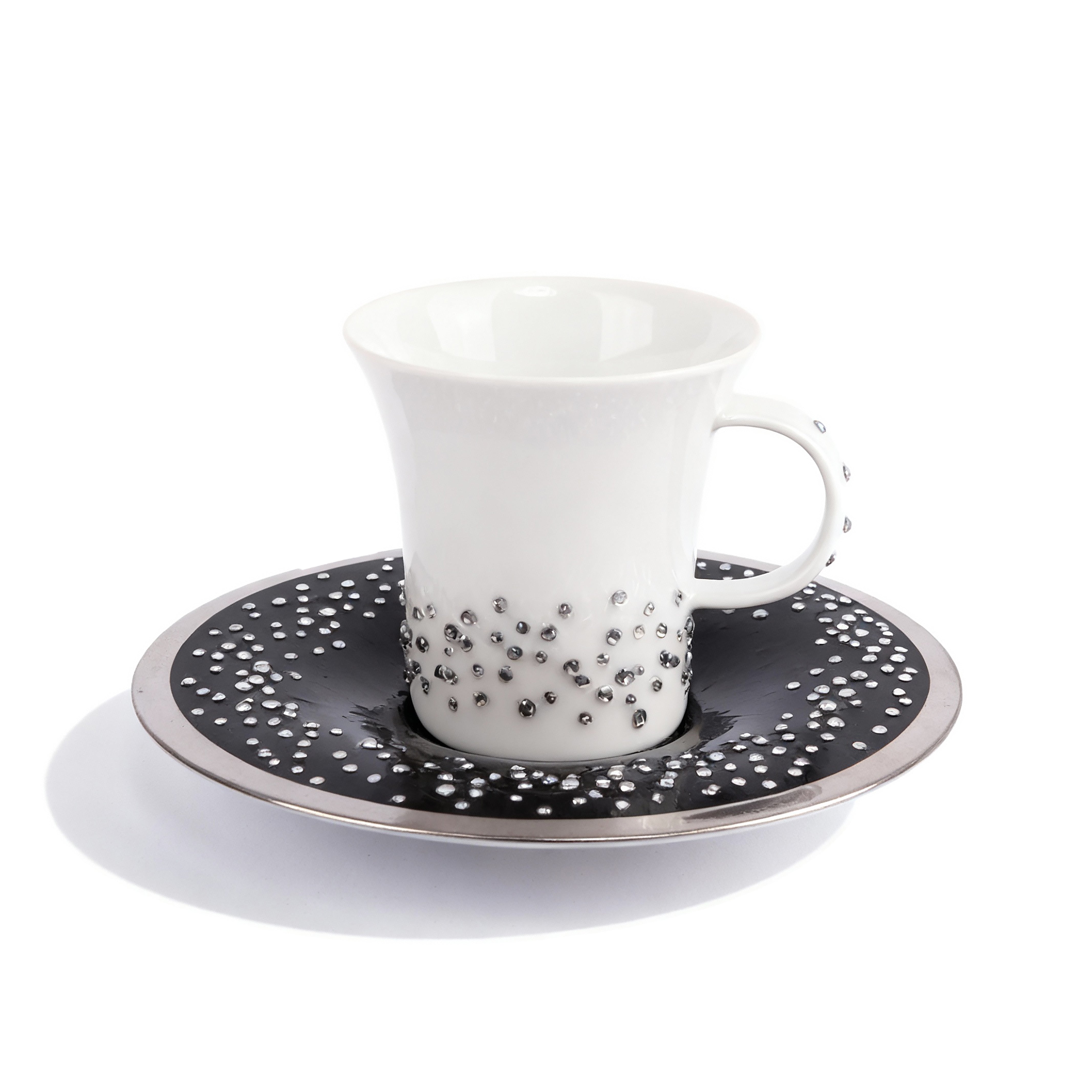Manufacture De Monaco. Coffee Cup & Saucer Studded with Swarovski. Small Size