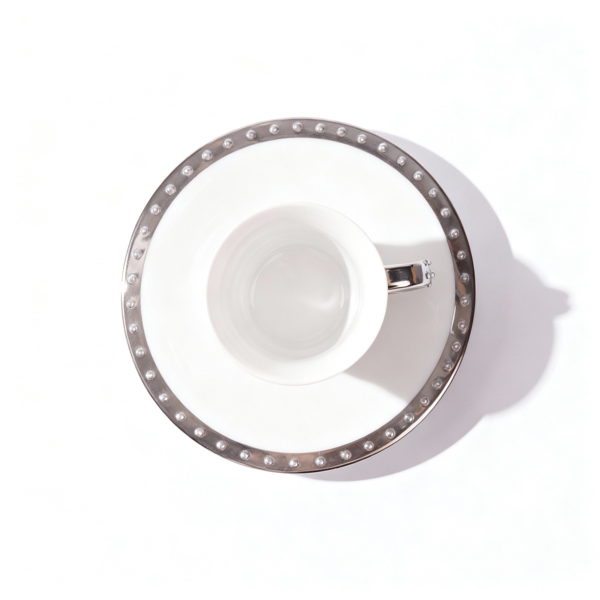 Manufacture De Monaco. Set of 4 White Coffee Cups & Saucers Studded with Swarovski.