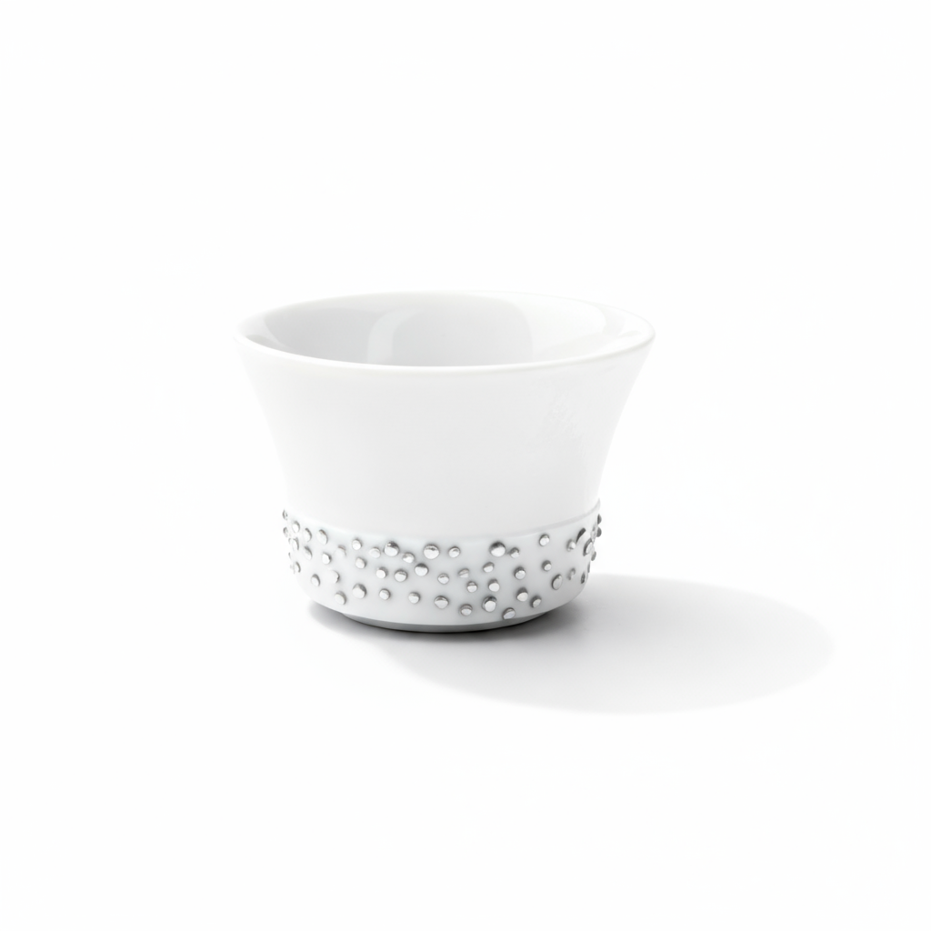 Manufacture De Monaco. A set of 6 White Coffee Cup Studded with Swarovski. Small Size