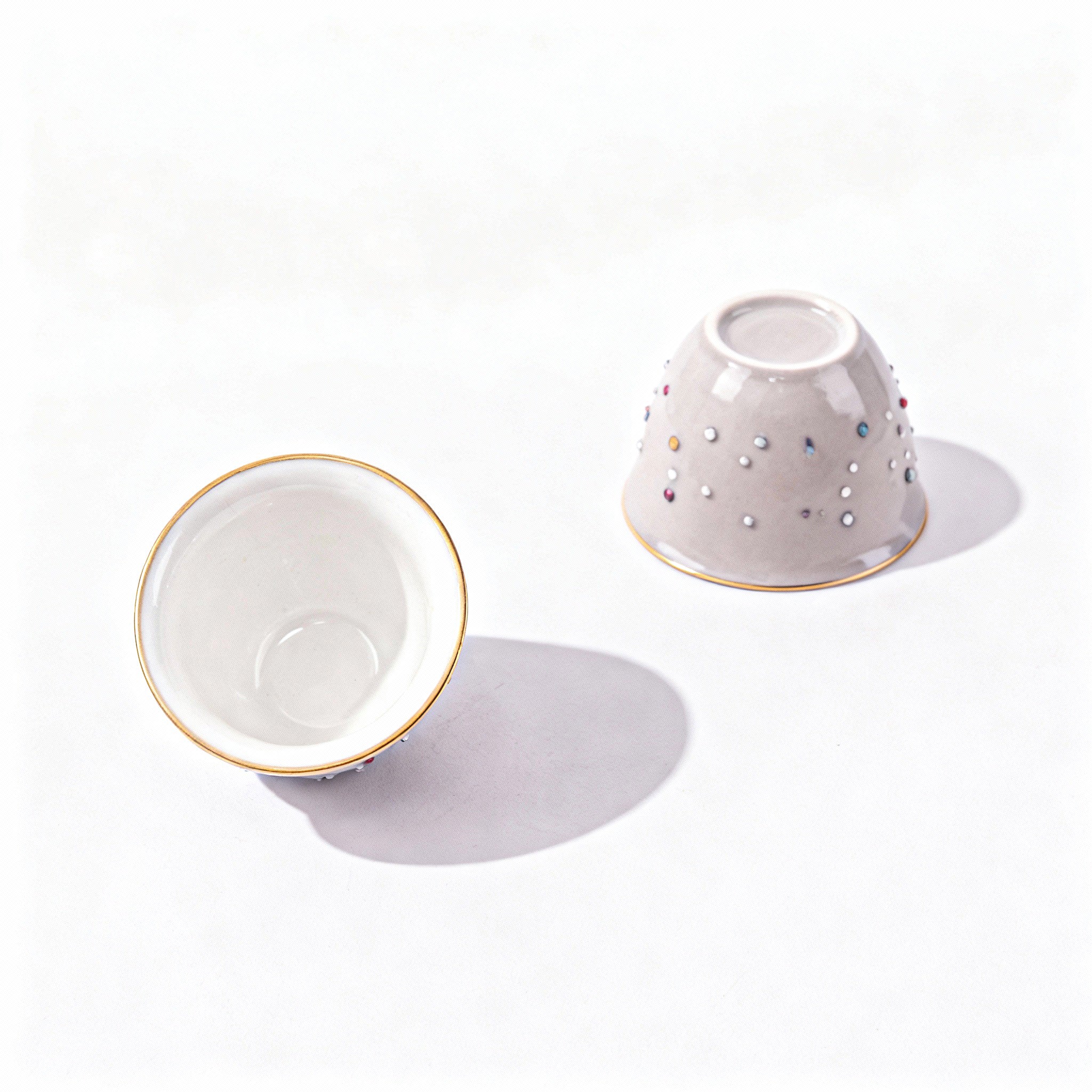 Manufacture De Monaco. Porcelain Coffee Cup Studded with Swarovski. Sold Per Piece