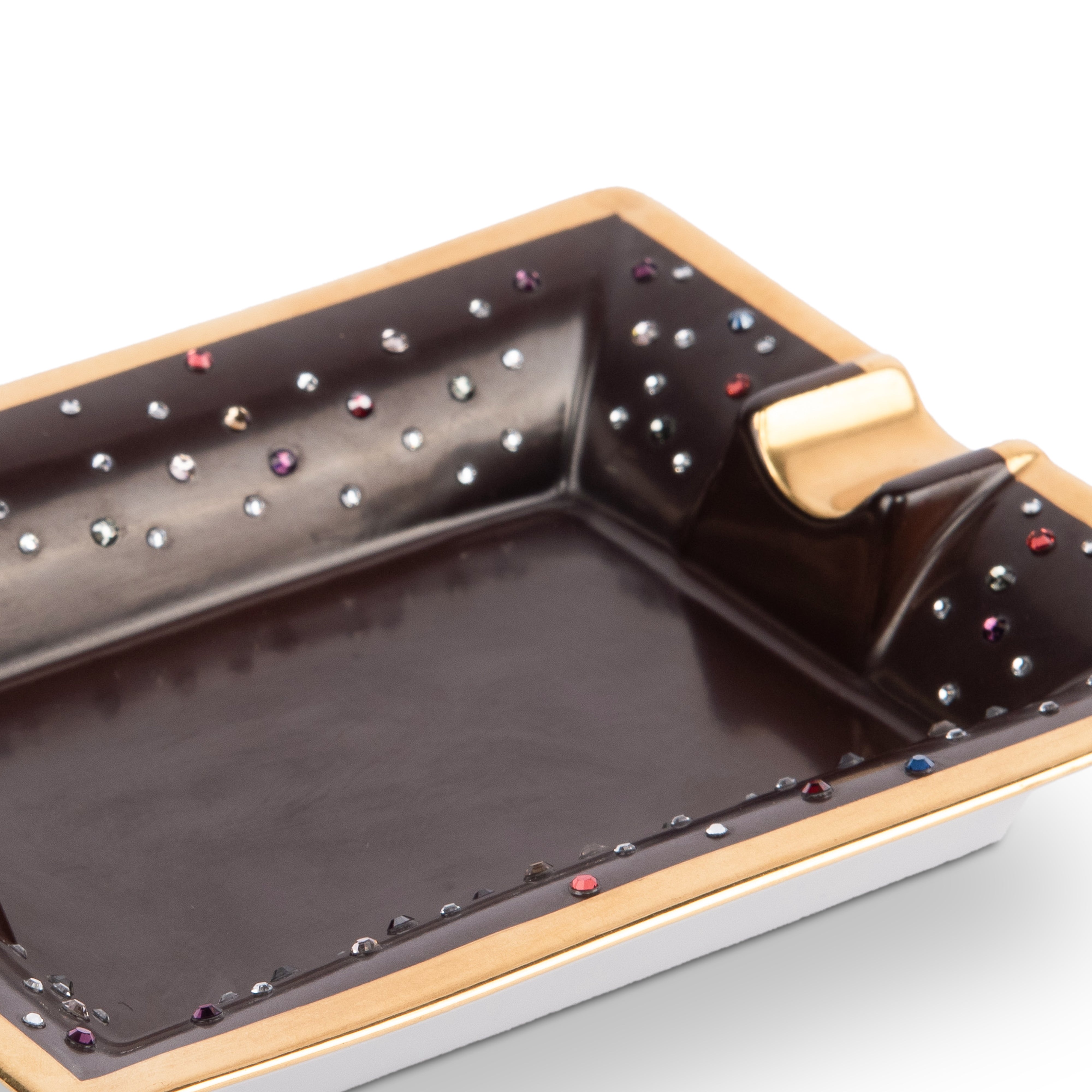 Manufacture De Monaco. Brown Porcelain Ashtray Studded with Swarovski. Small Size