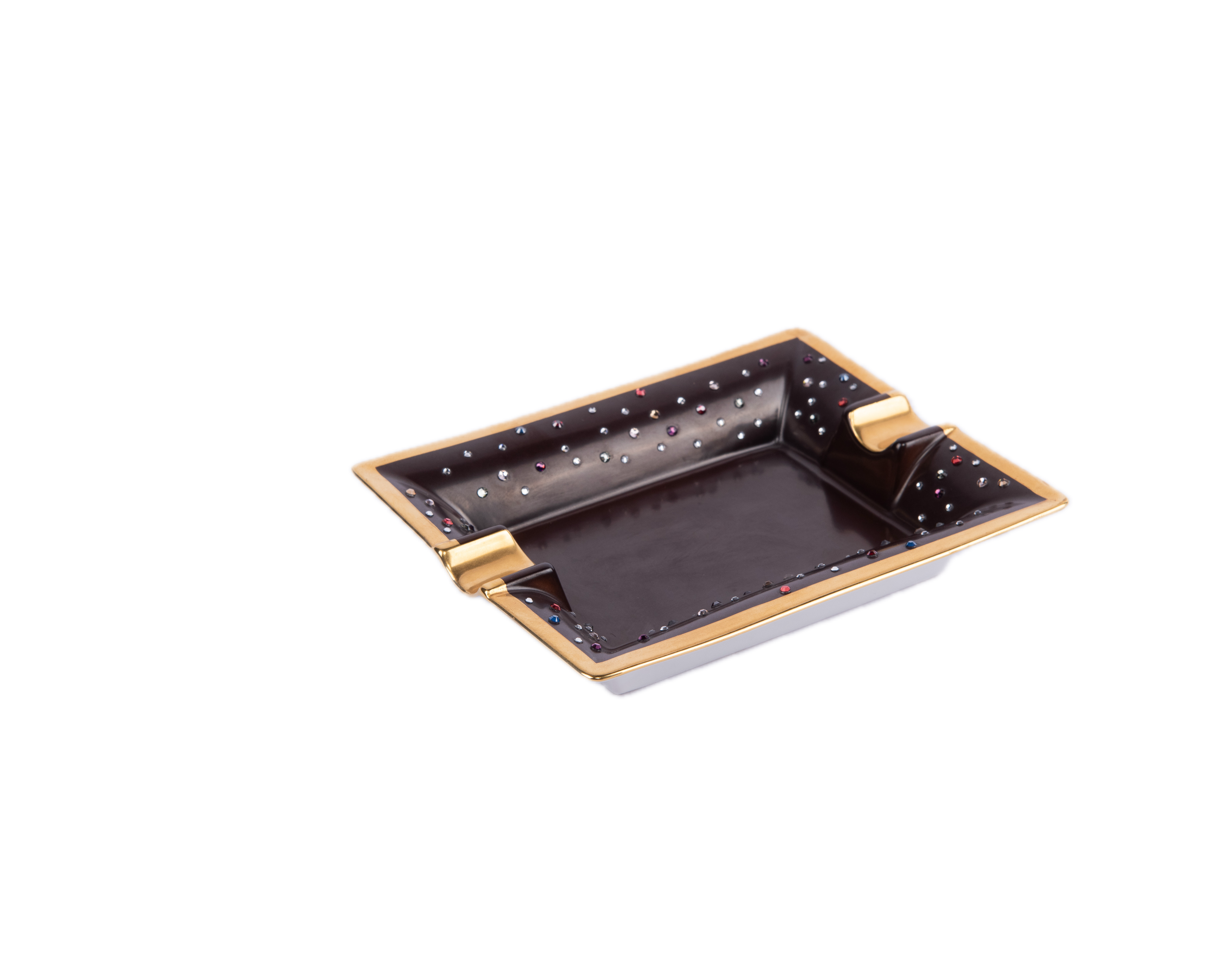 Manufacture De Monaco. Brown Porcelain Ashtray Studded with Swarovski. Small Size