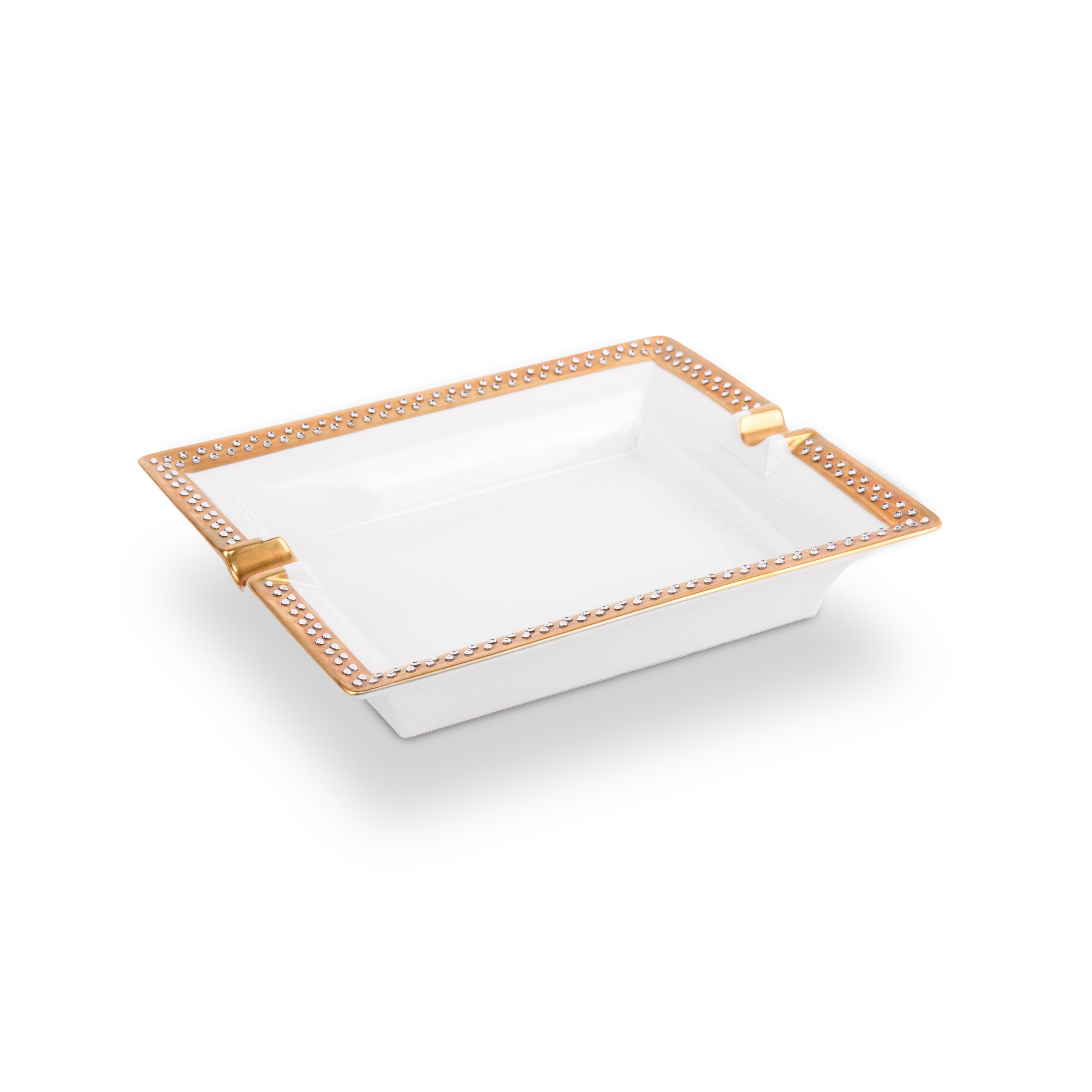 Manufacture De Monaco. Gold Porcelain Ashtray Studded with Swarovski. Medium Size