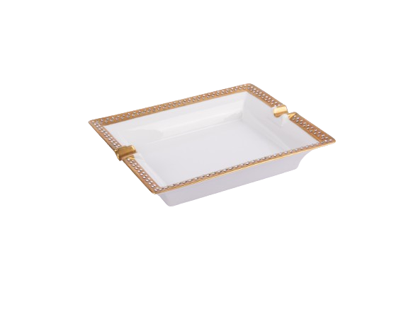 Manufacture De Monaco. Gold Porcelain Ashtray Studded with Swarovski. Medium Size
