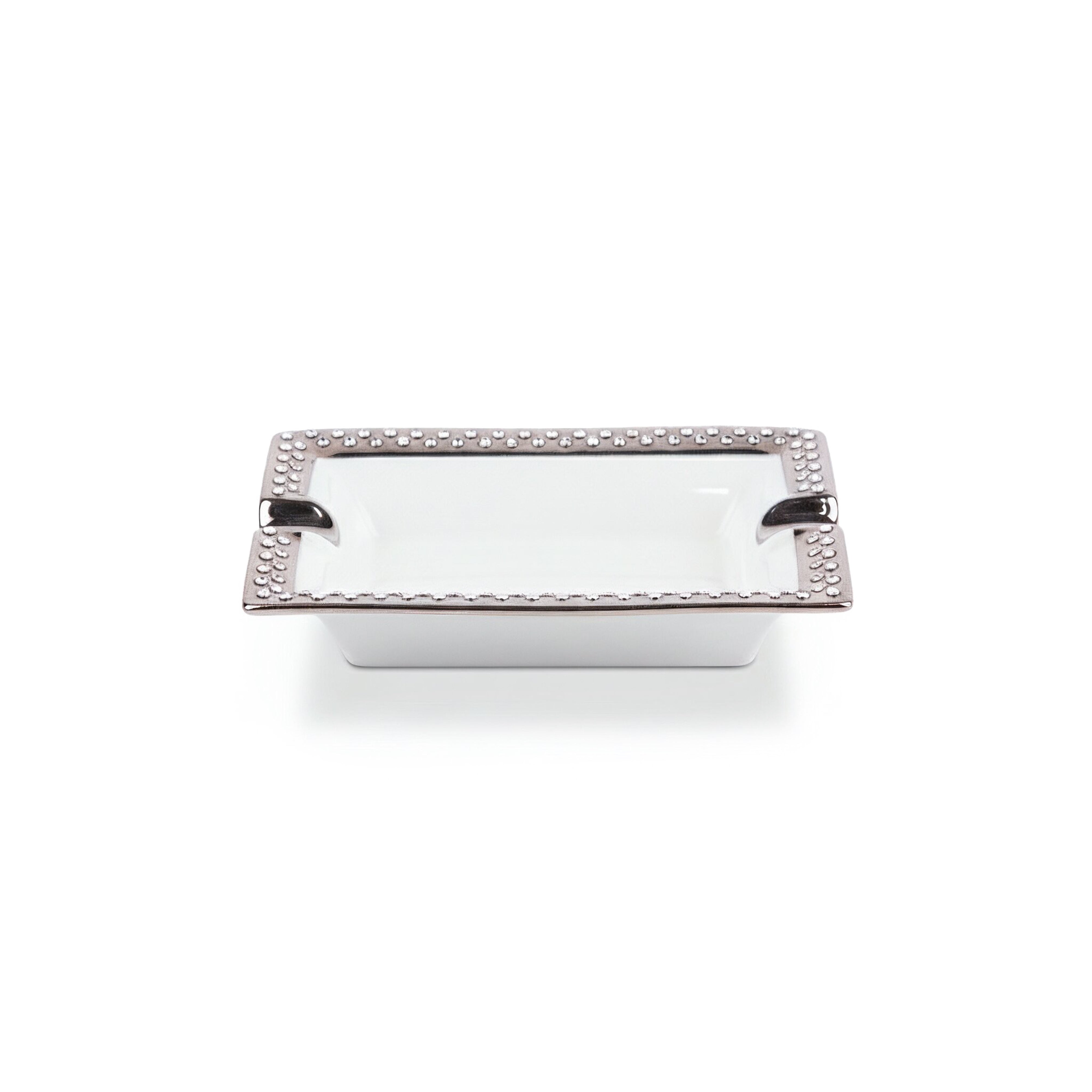 Manufacture De Monaco. Silver Porcelain Ashtray Studded with Swarovski. Small Size