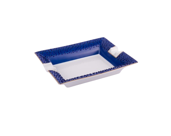 Manufacture De Monaco. Blue Porcelain Ashtray Studded with Blue Swarovski. Medium Size