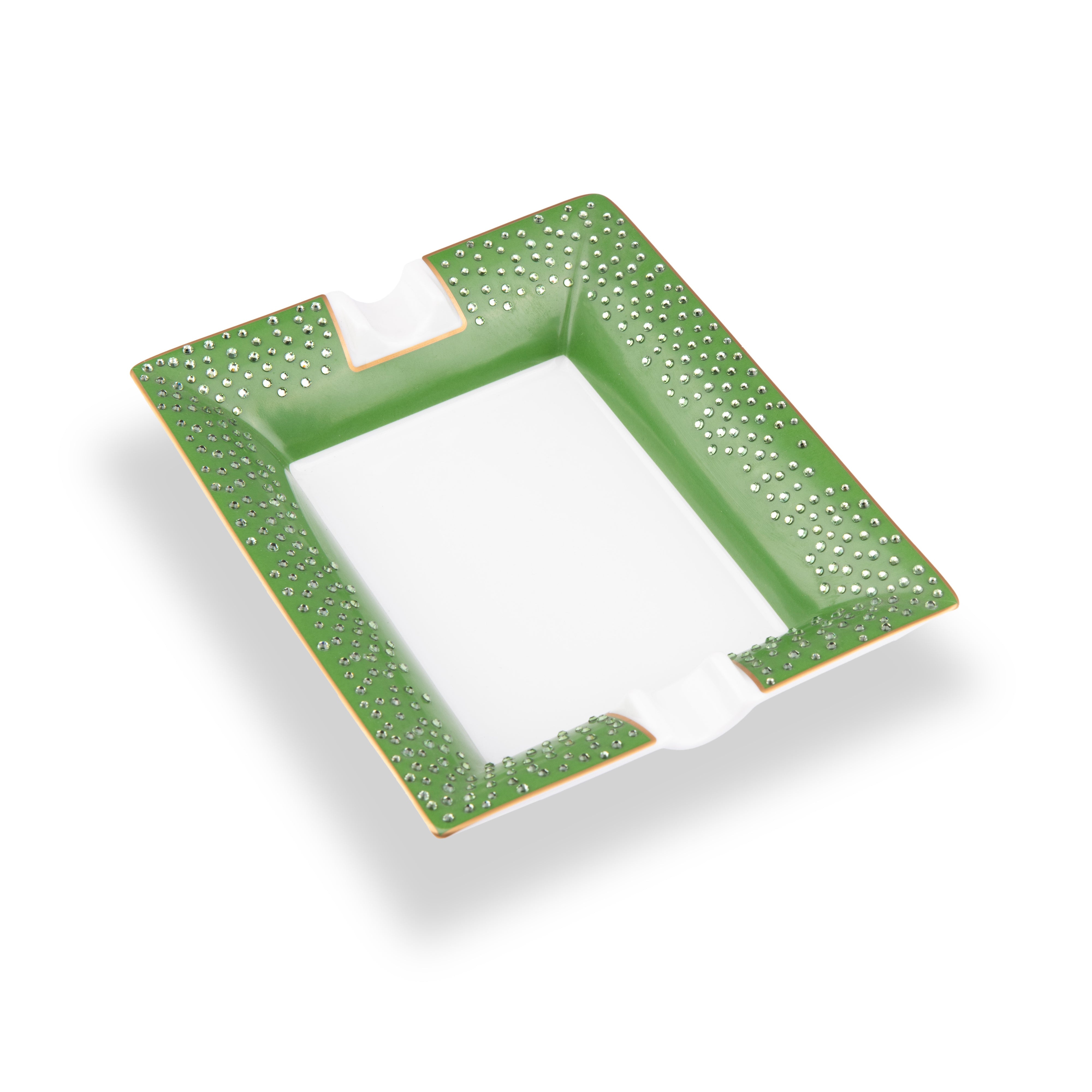 Manufacture De Monaco. Green Porcelain Ashtray Studded with Swarovski. Medium Size
