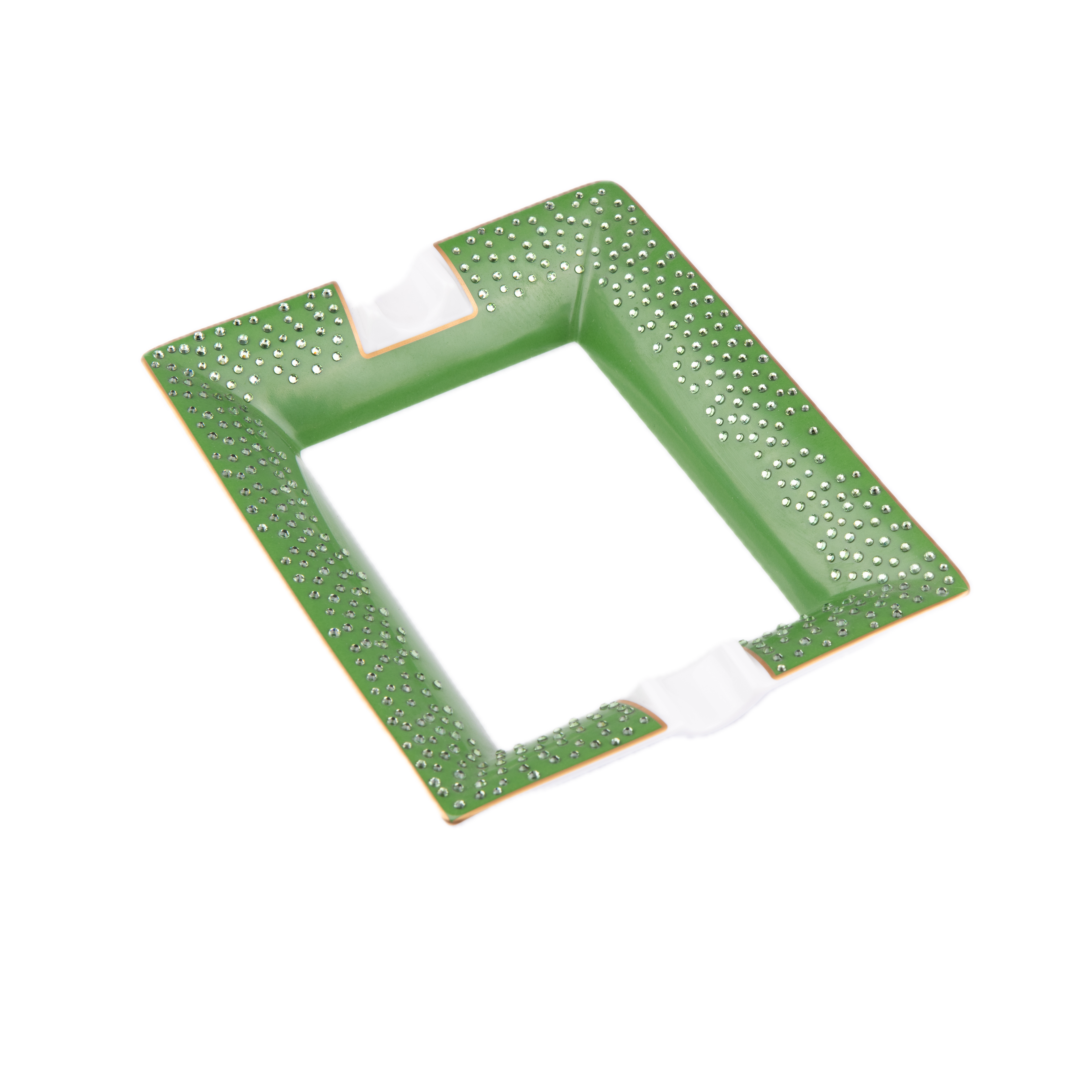 Manufacture De Monaco. Green Porcelain Ashtray Studded with Swarovski. Medium Size