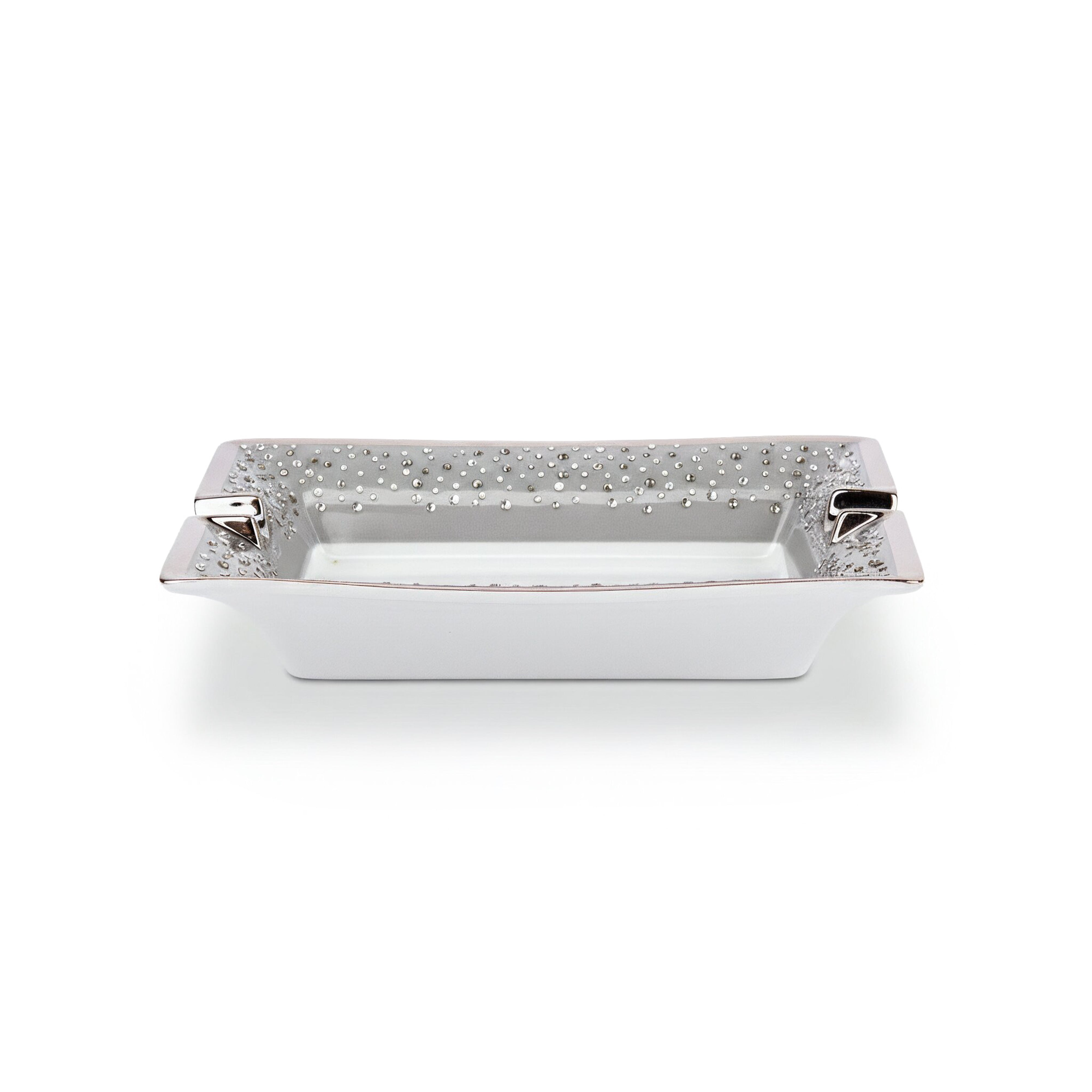 Manufacture De Monaco. Grey Porcelain Ashtray Studded with Blue Swarovski.