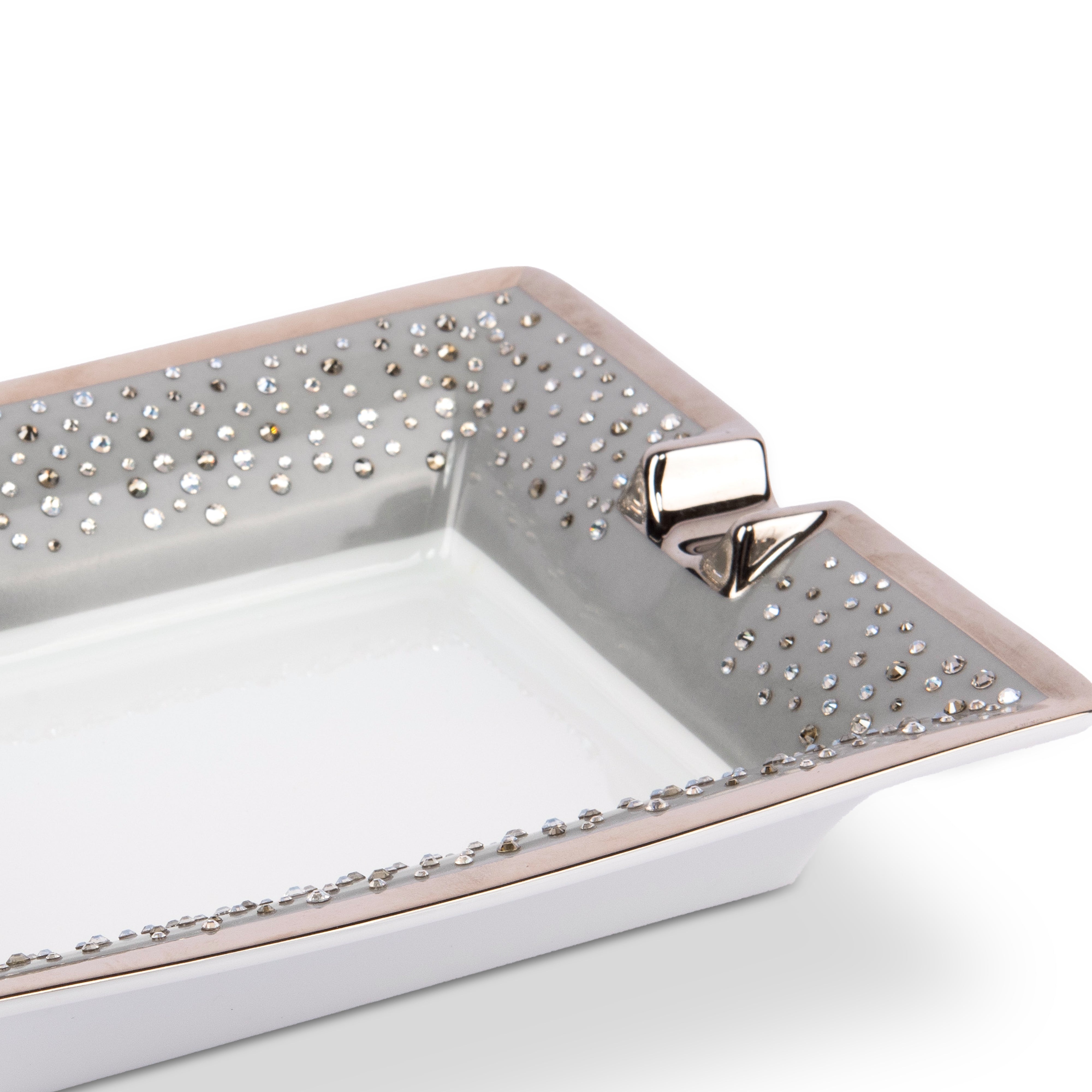 Manufacture De Monaco. Grey Porcelain Ashtray Studded with Blue Swarovski.