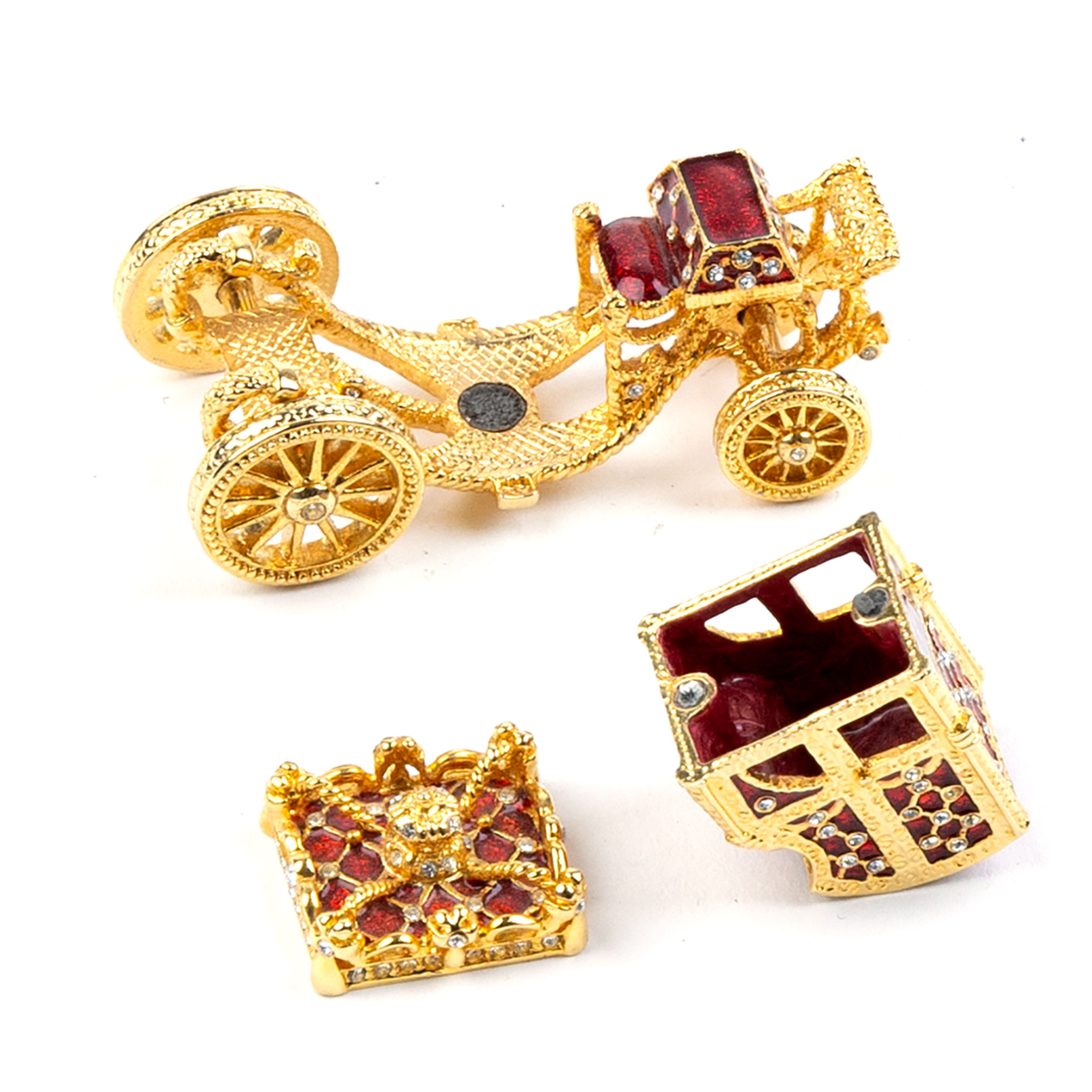 Arts & Civilisations. Fabergé Enamel Cinderella Carriage Jewellery Box. Small Size