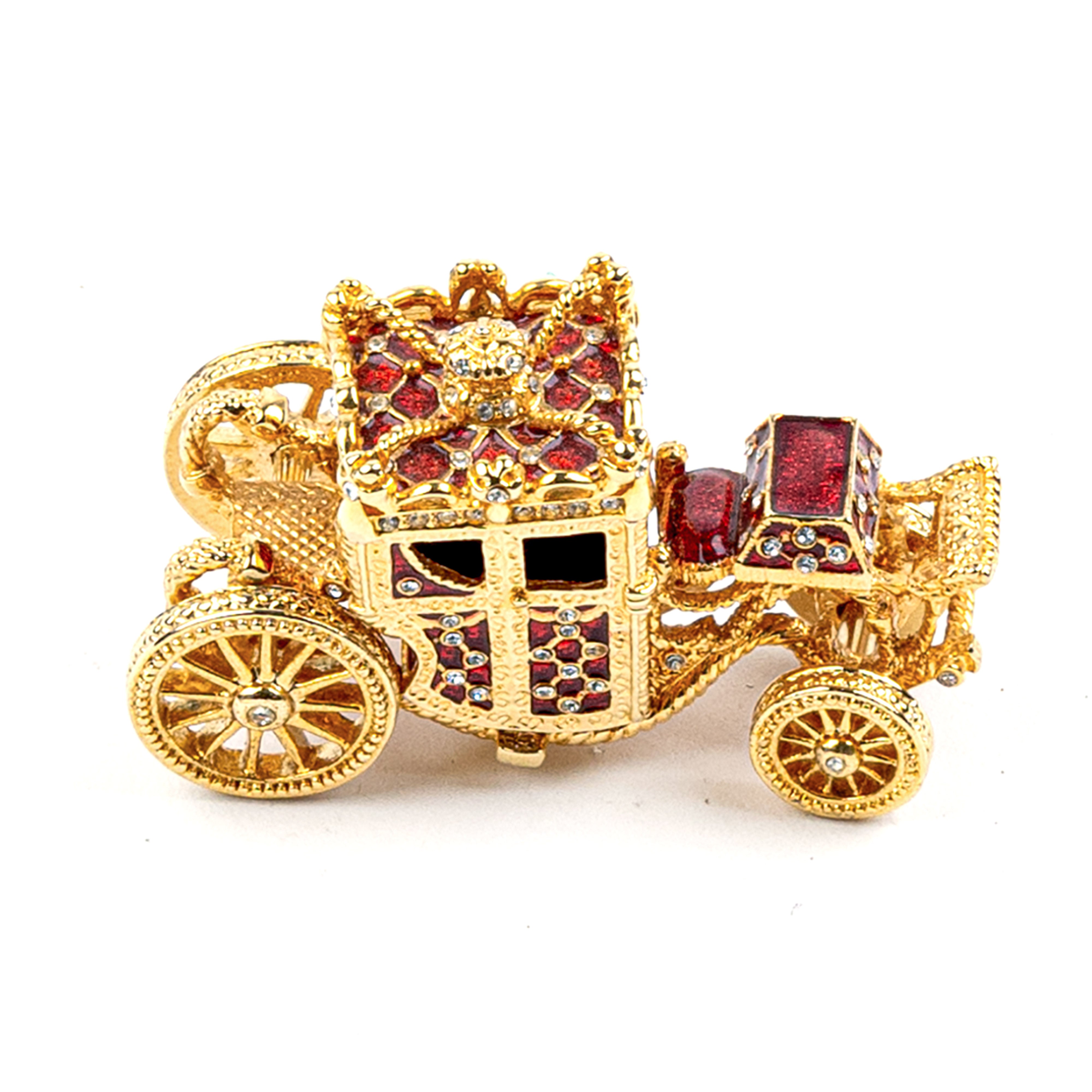 Arts & Civilisations. Fabergé Enamel Cinderella Carriage Jewellery Box. Small Size