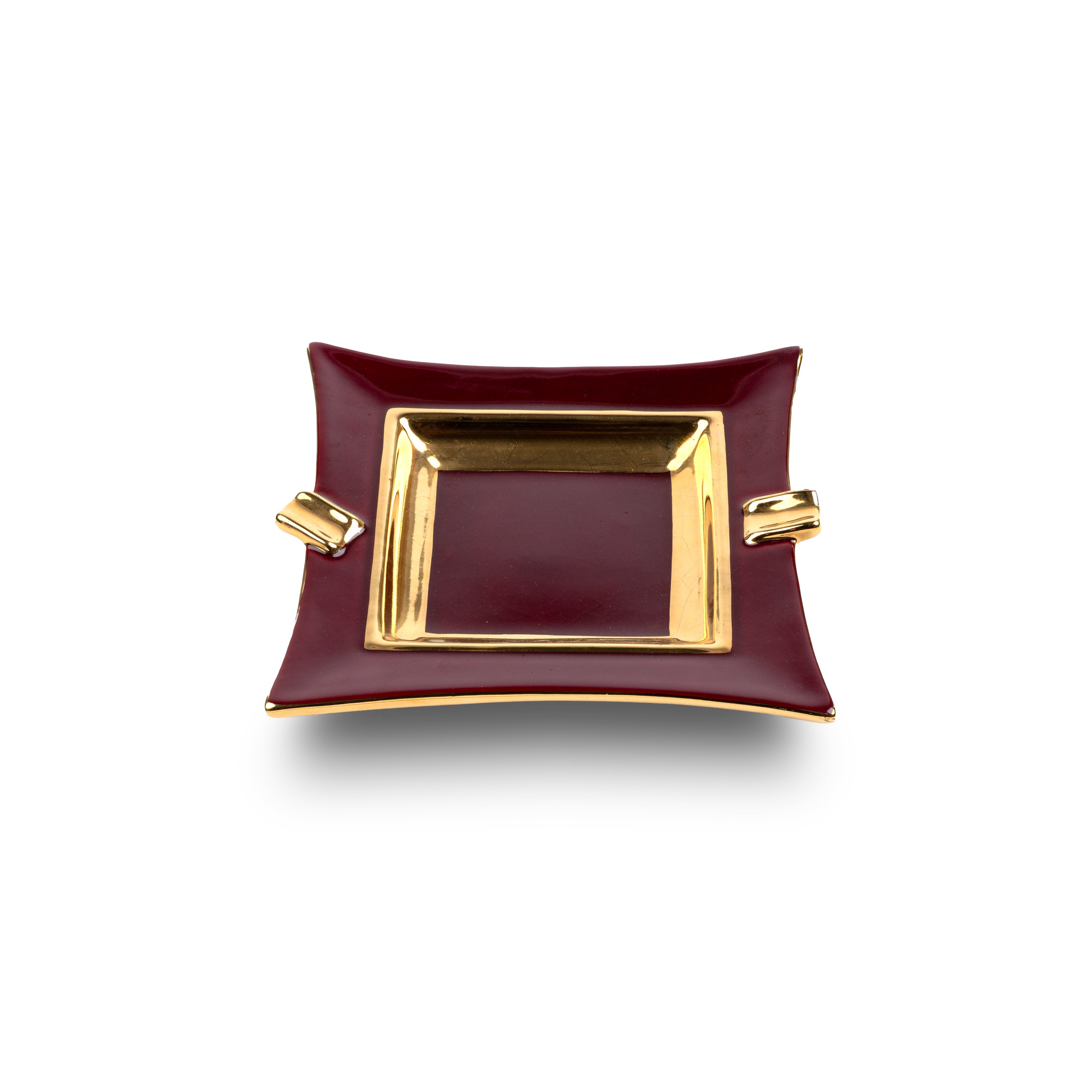 Martinetti. Hand Painted Burgundy Ceramic Ashtray With Gilded Edges. Medium Size