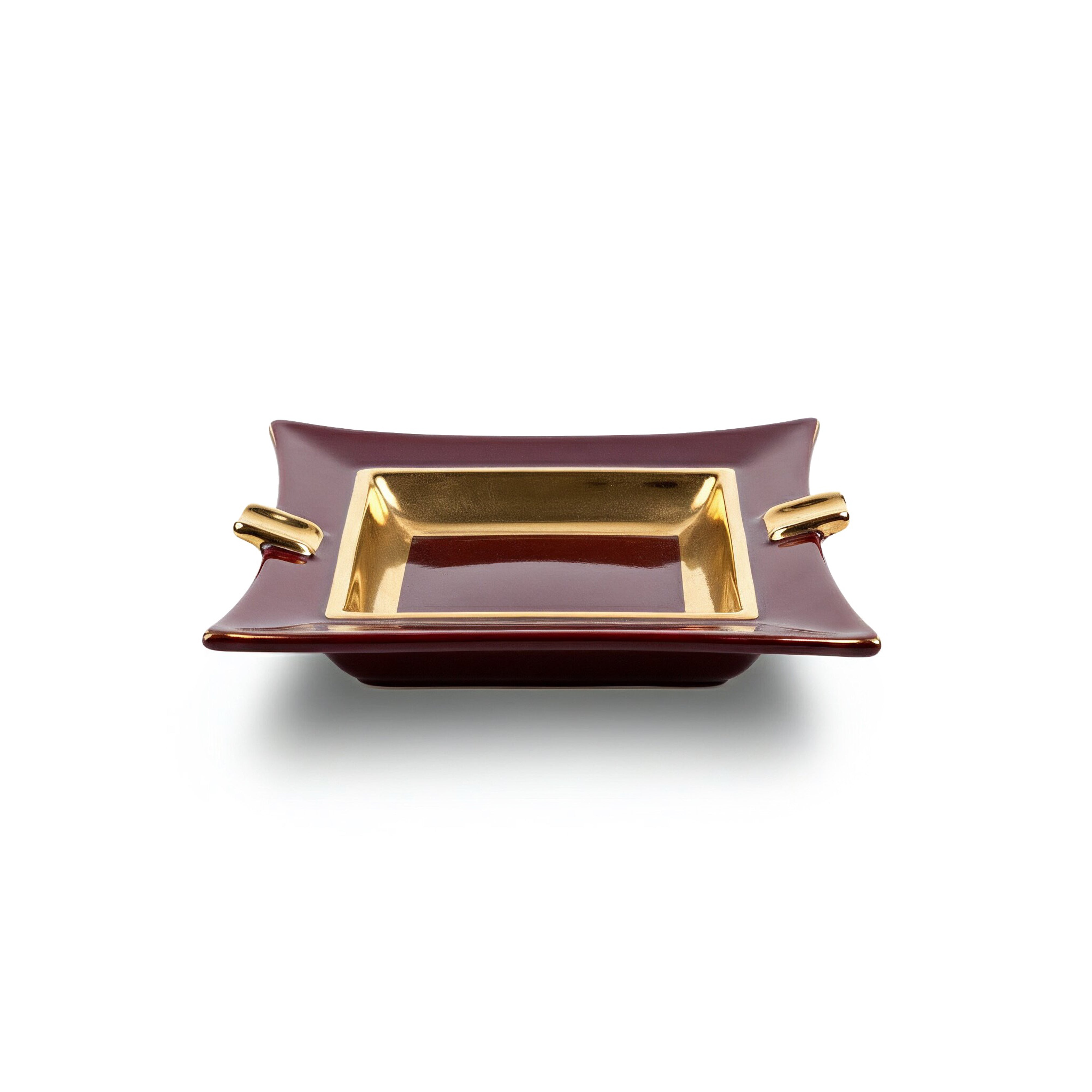Martinetti. Hand Painted Burgundy Ceramic Ashtray With Gilded Edges. Medium Size