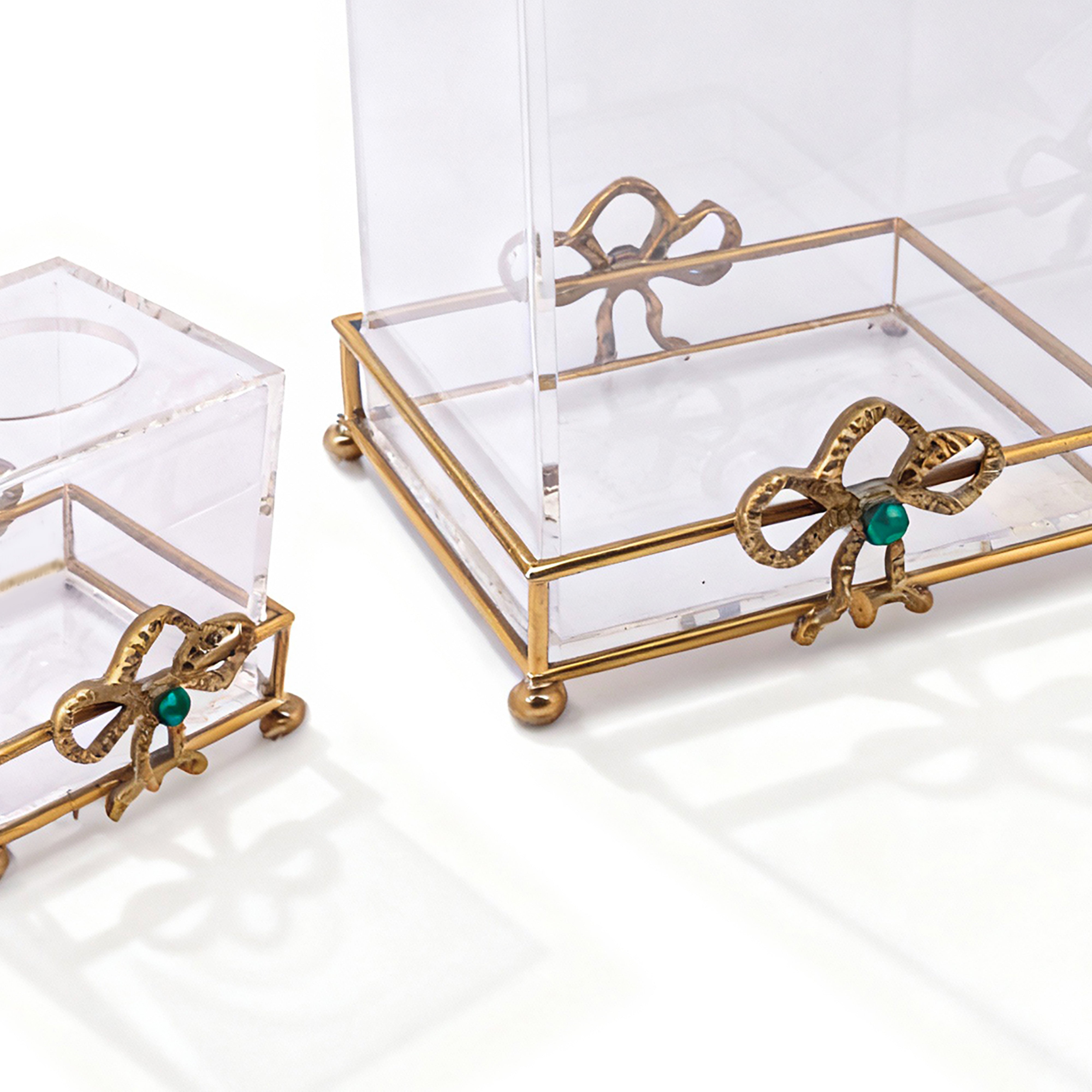 Selezioni Domus. A Set of Classic Tissue Box & Waste Basket With Green Stone