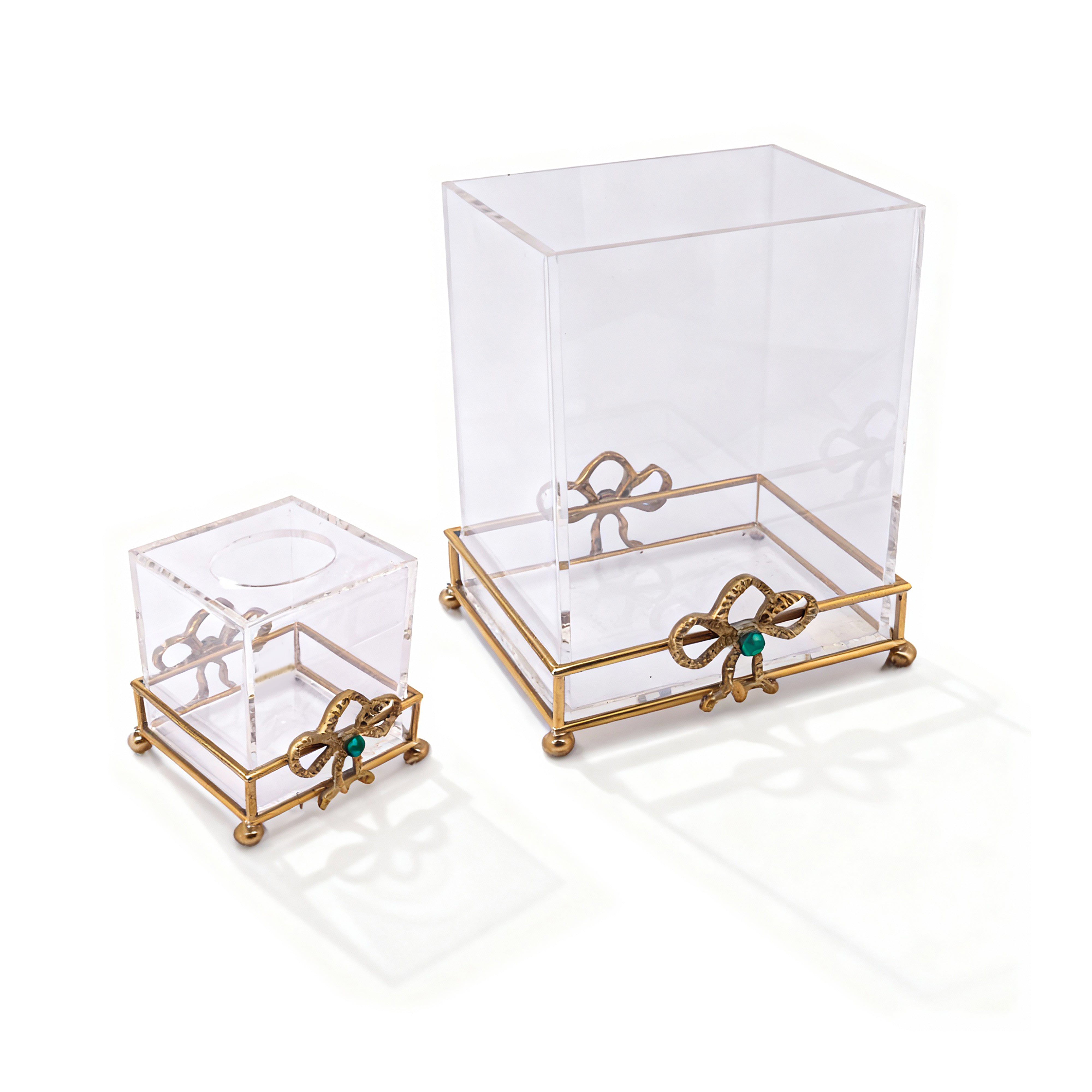 Selezioni Domus. A Set of Classic Tissue Box & Waste Basket With Green Stone