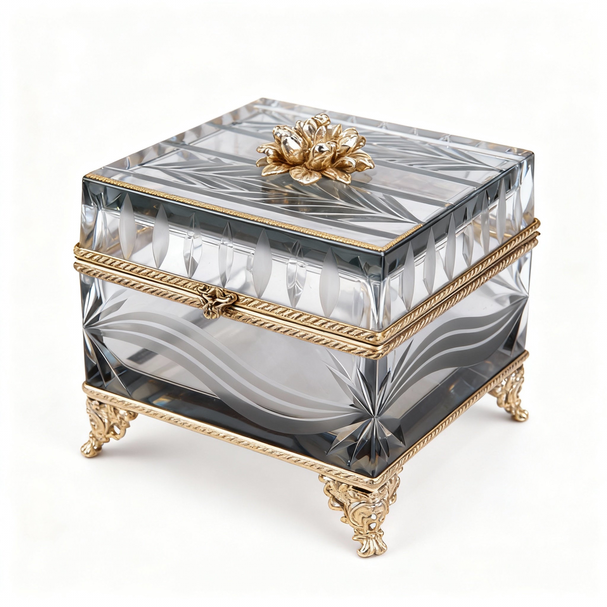 Baldi. Square Crystal Box With Gold Accents.