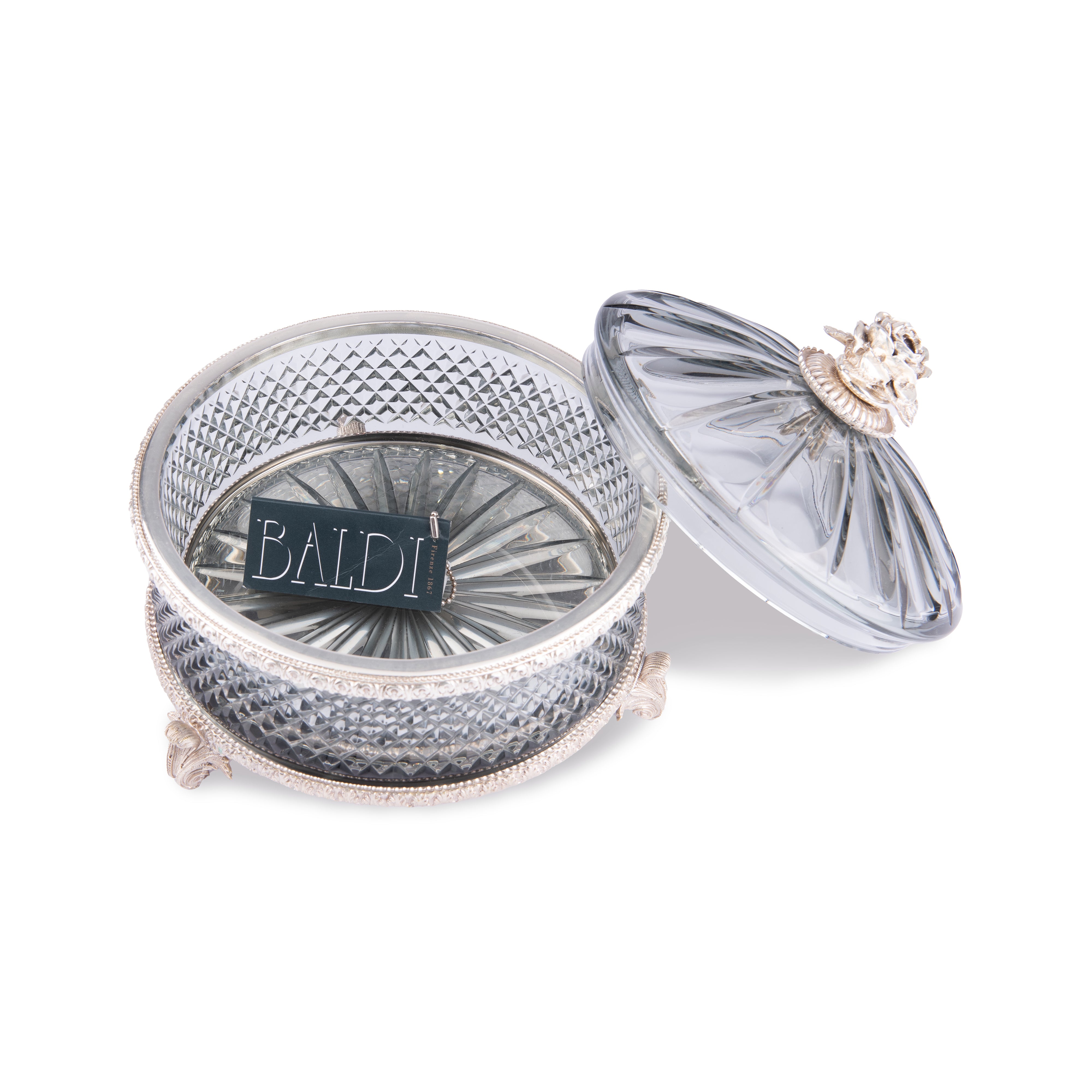 Baldi. Round Crystal Box With Rose. Medium Size.