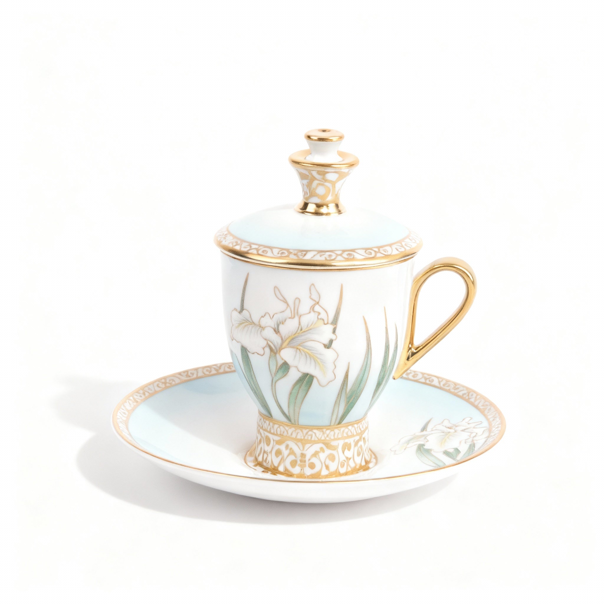 Prouna. Porcelain Teacup with Cover & Saucer. Small Size