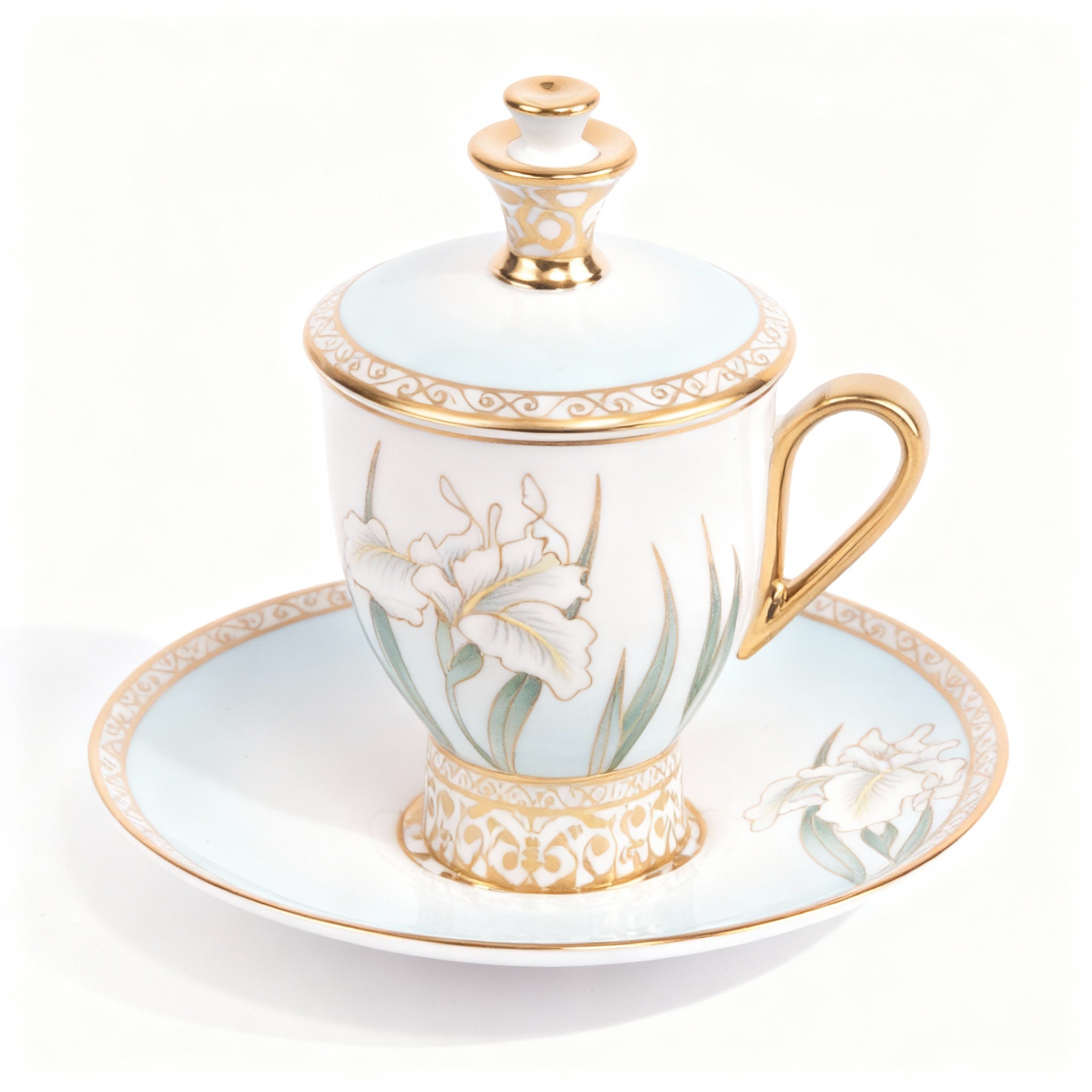 Prouna. Porcelain Teacup with Cover & Saucer. Small Size