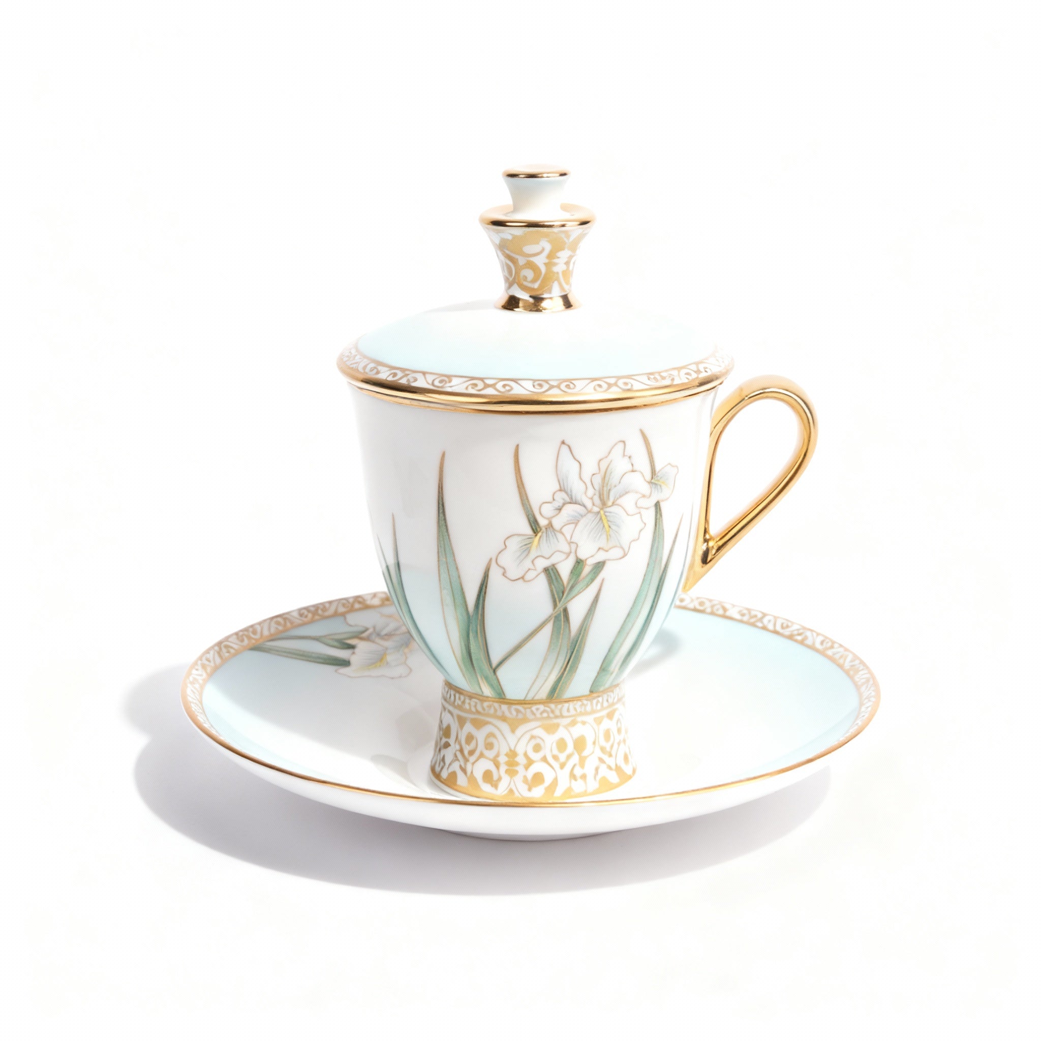 Prouna. Porcelain Teacup with Cover & Saucer. Medium Size