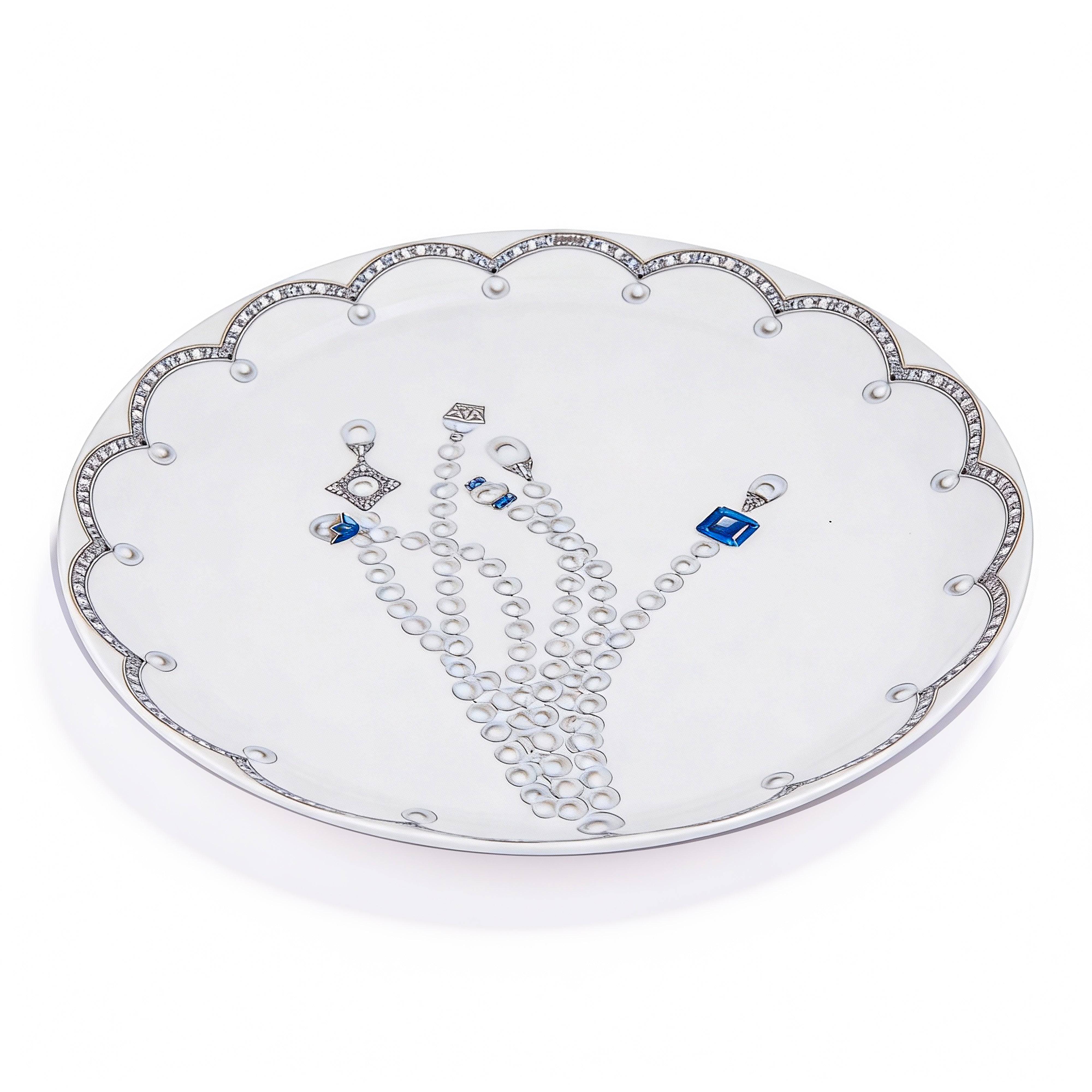 Fradkof. Porcelain Decorative Plate Studded with Sapphire