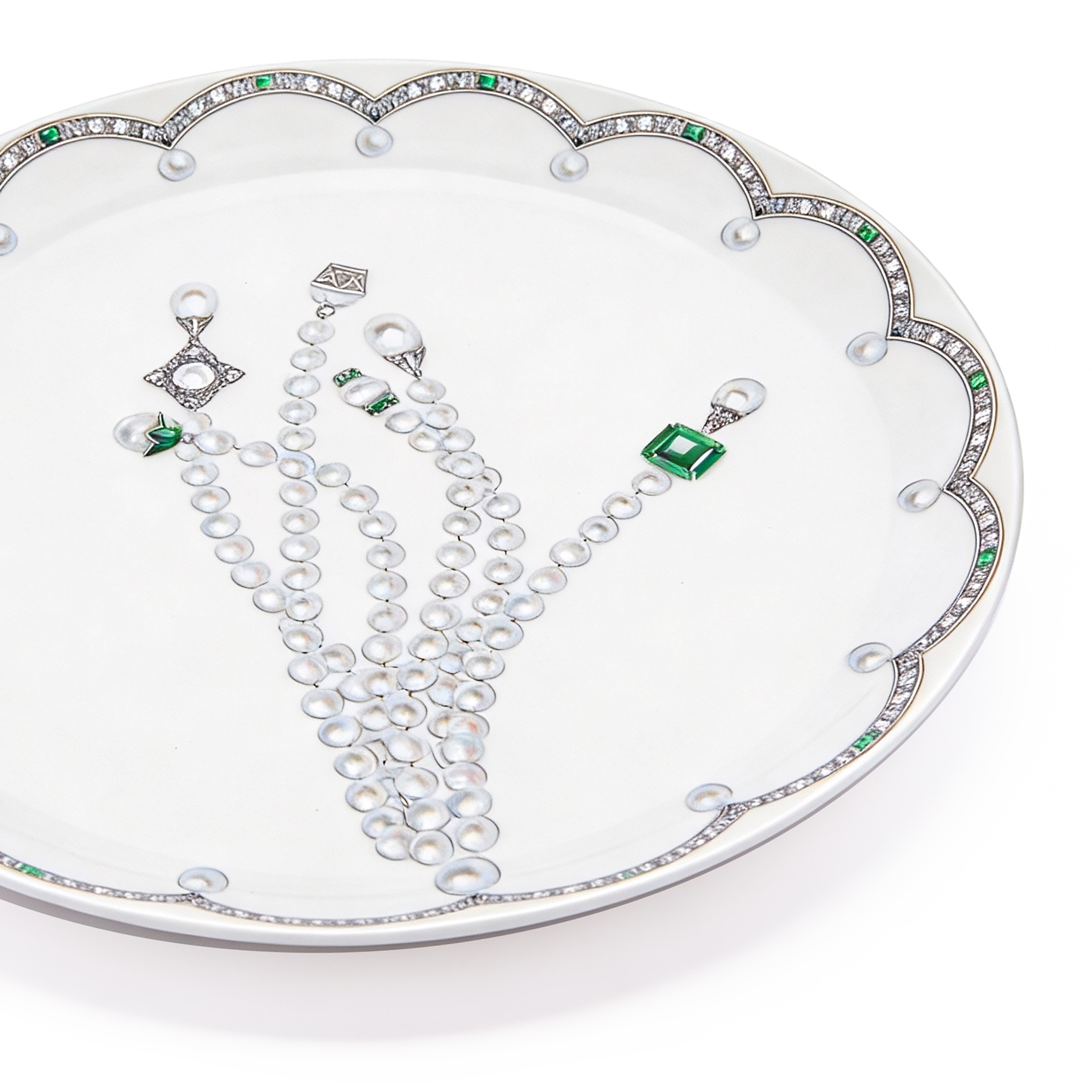 Fradkof. Ma Russie Green Gemstones Round Cake Platter