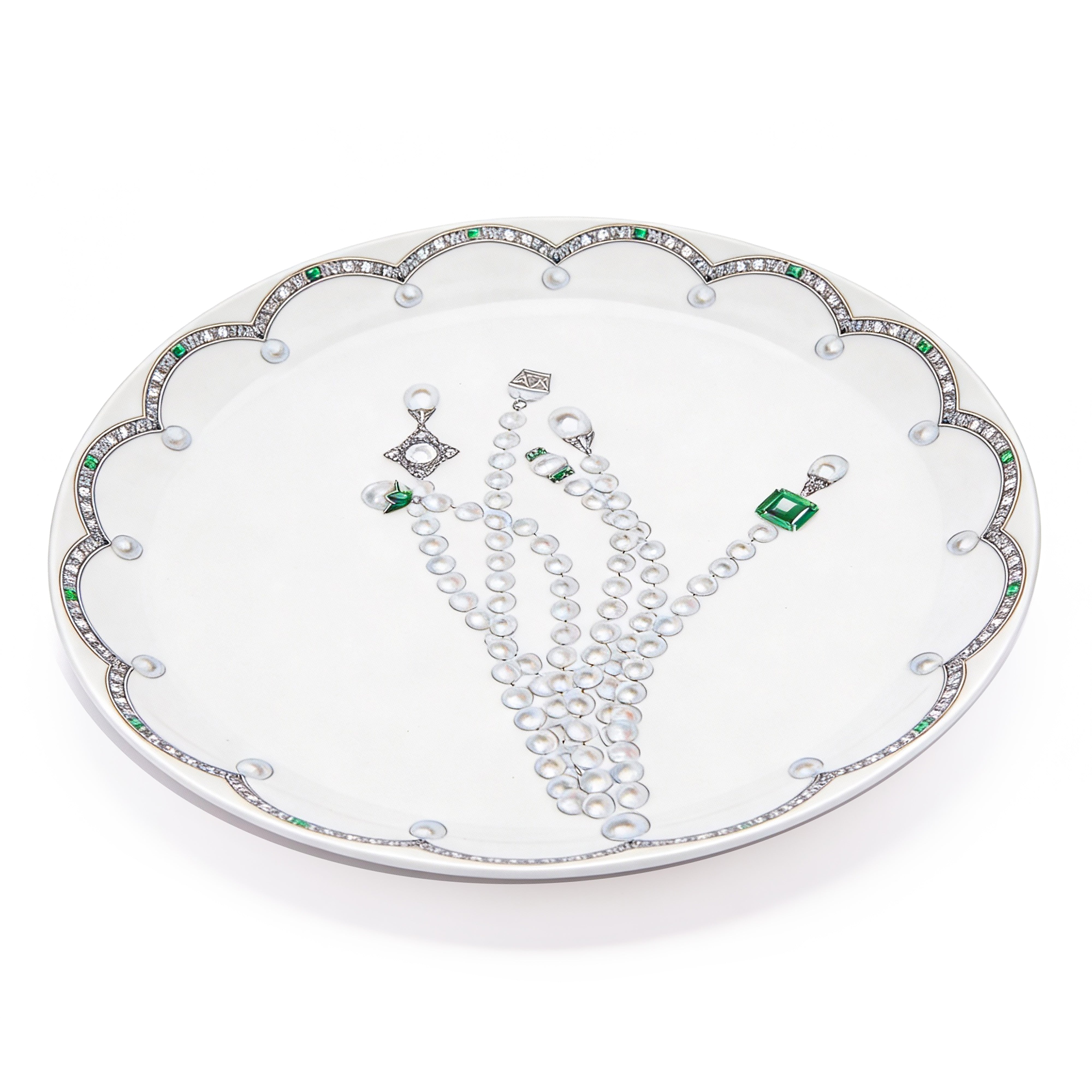 Fradkof. Ma Russie Green Gemstones Round Cake Platter