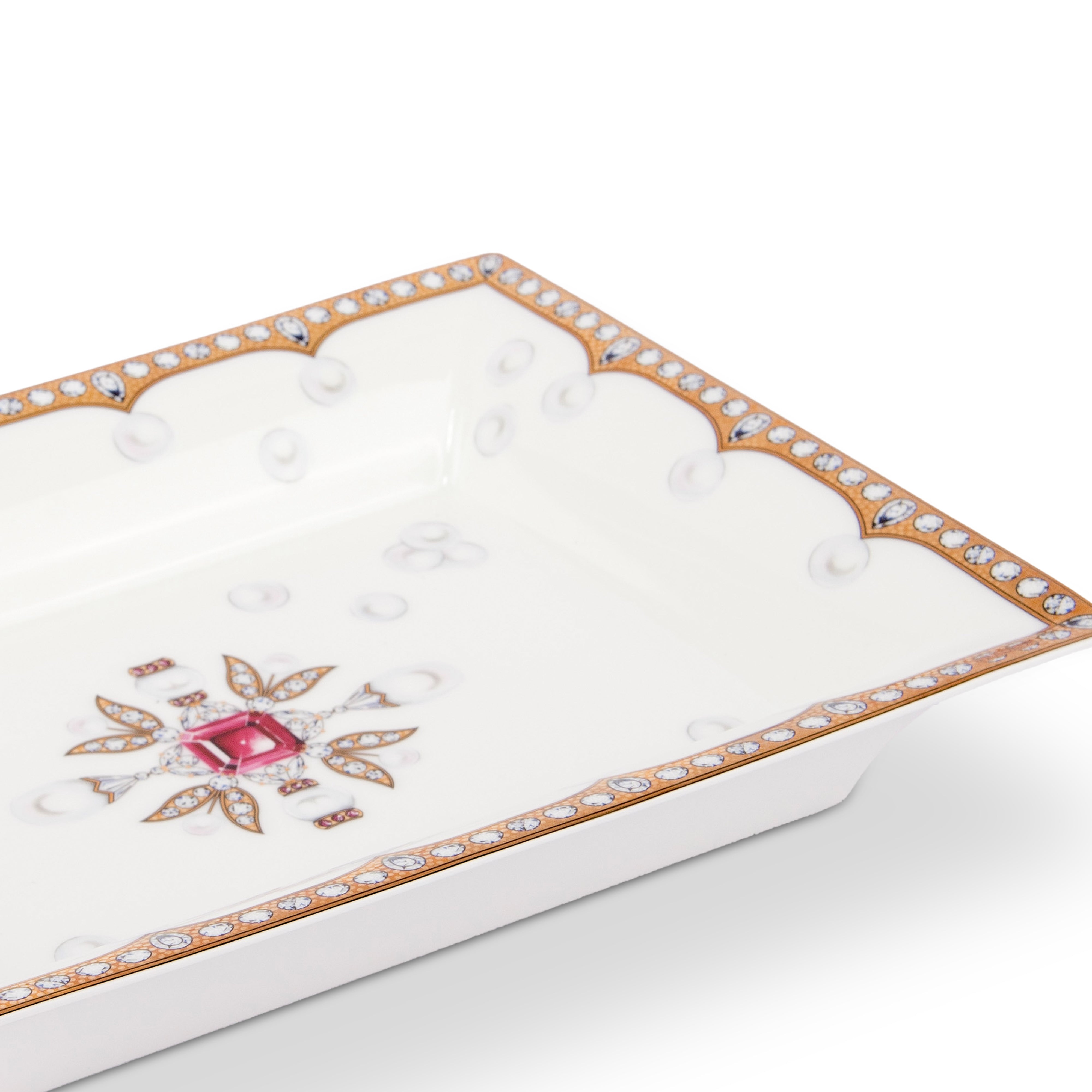 Fradkof. Limoges Empty Pocket/ Ashtray Studded with Ruby and Golden Detailing