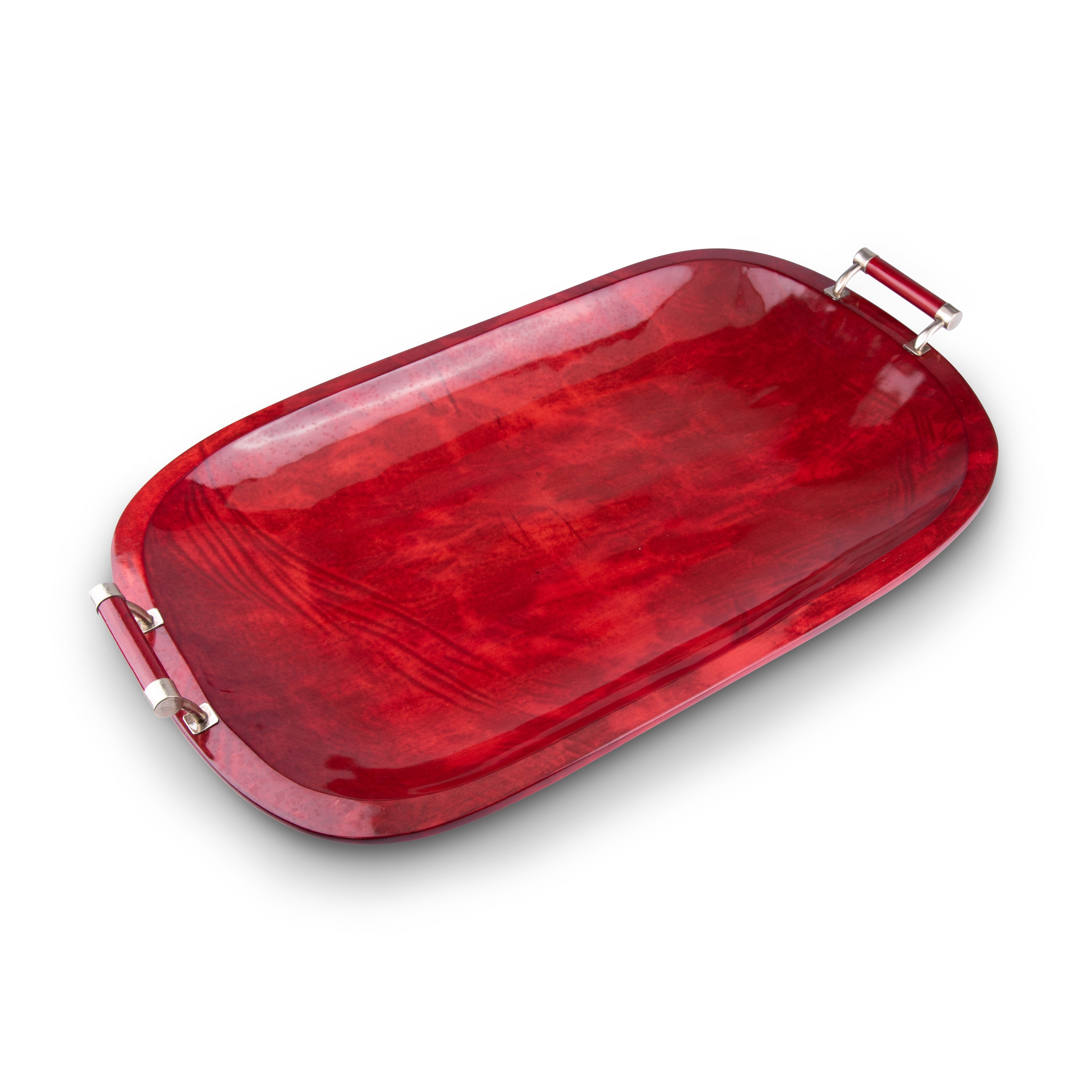 Saigon Interiors. Red Wooden Rectangular Serving Tray.