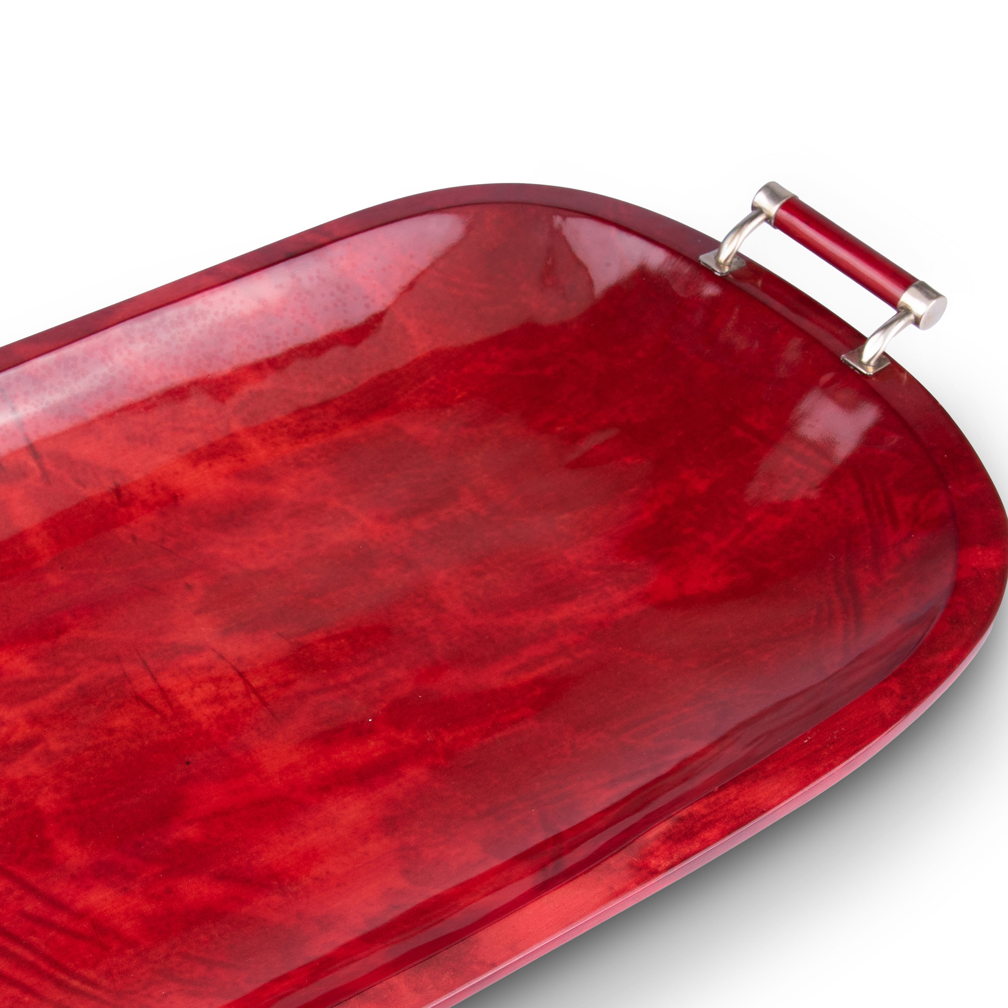 Saigon Interiors. Red Wooden Rectangular Serving Tray.