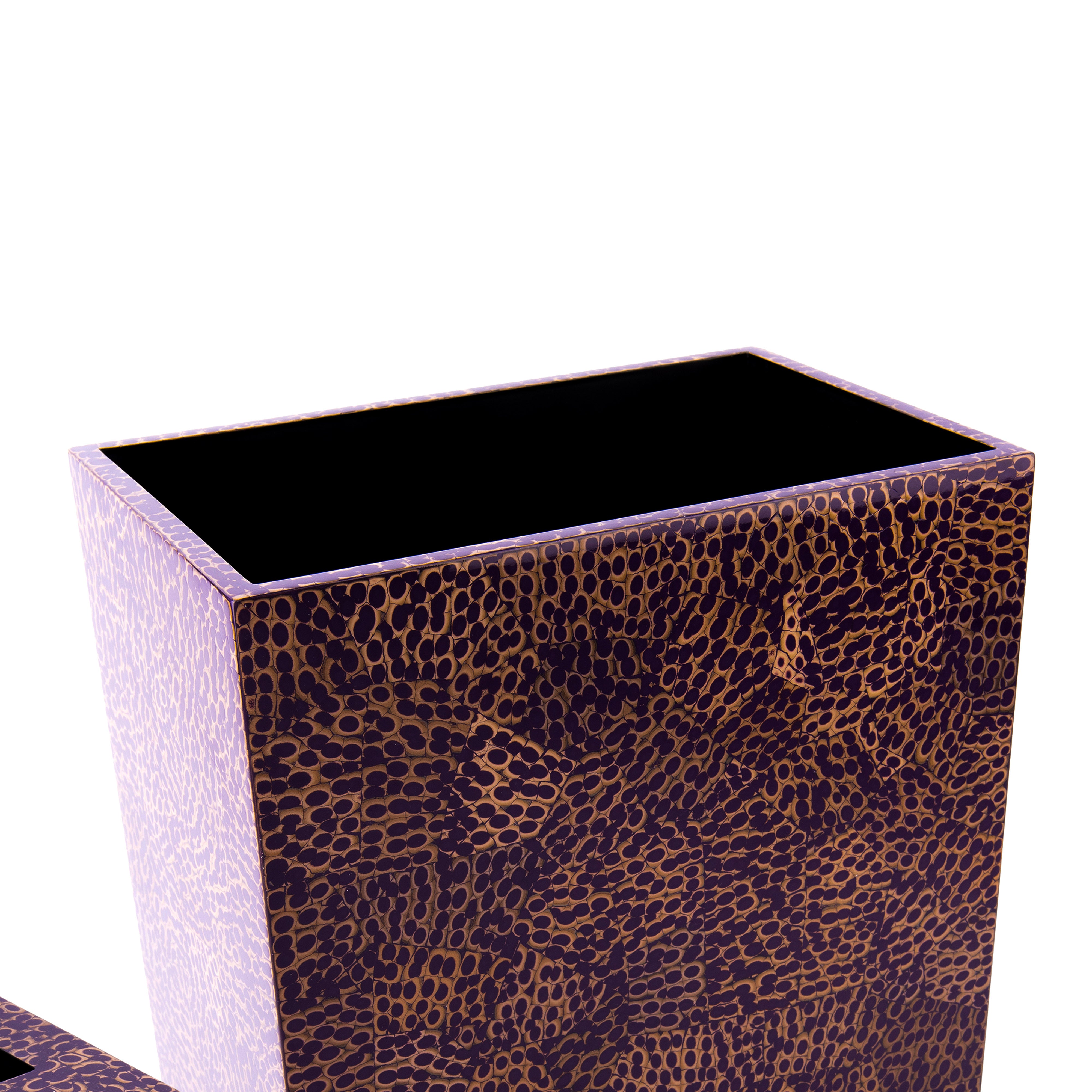 Saigon Interiors. Set of Printed Wooden Tissue Box & Wastebasket.