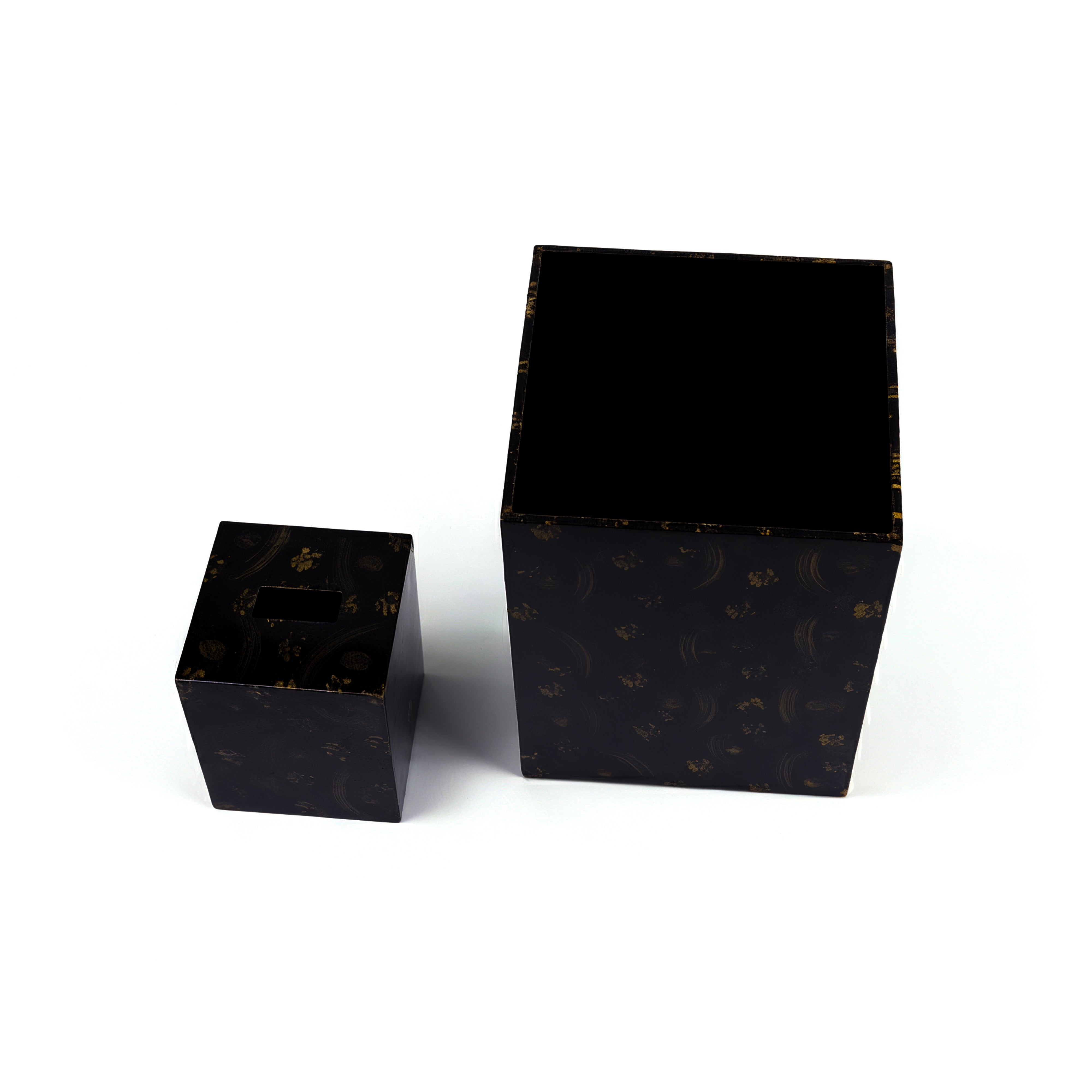 Saigon Interiors. Set of Black Tissue Box & Wastebasket.