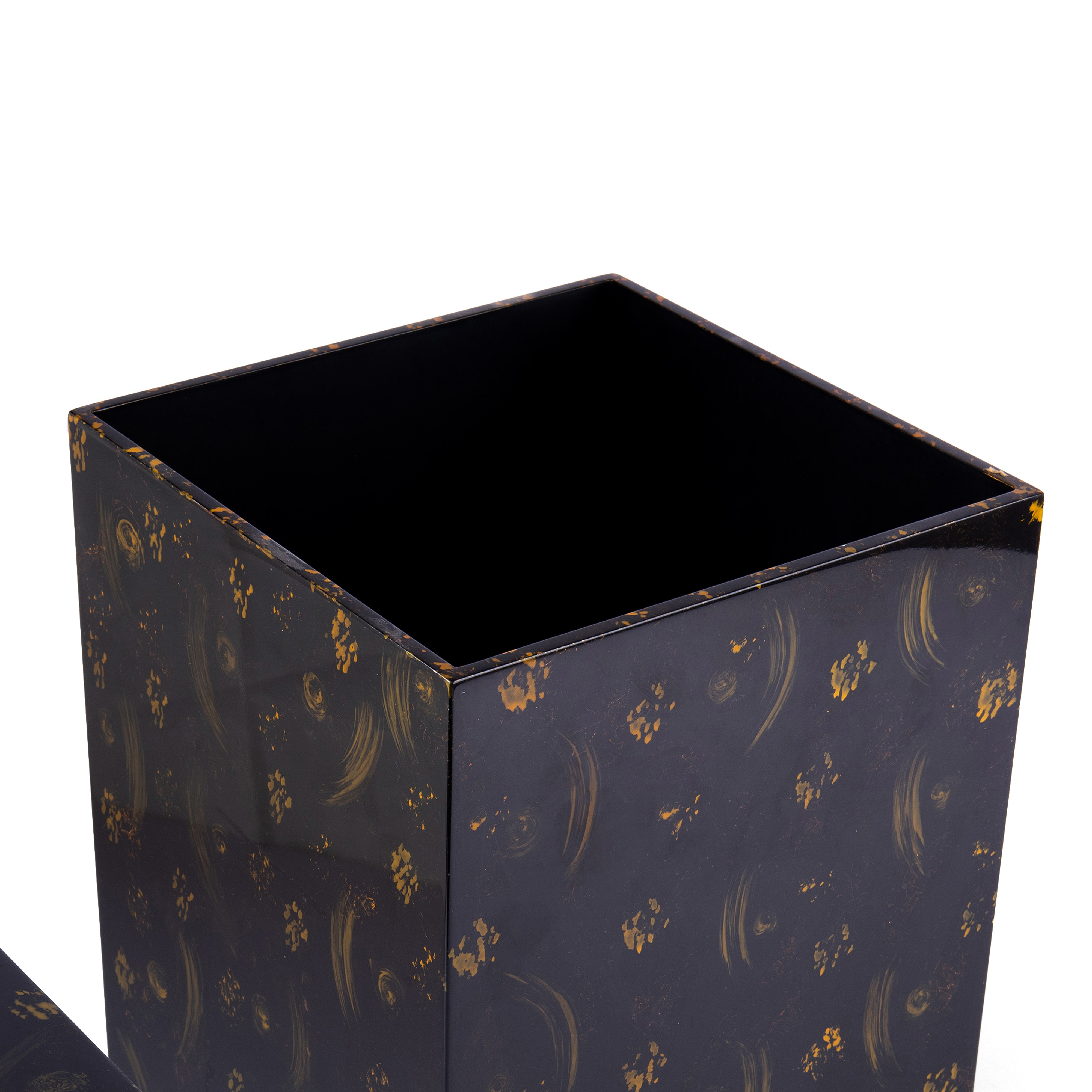 Saigon Interiors. Set of Black Tissue Box & Wastebasket.