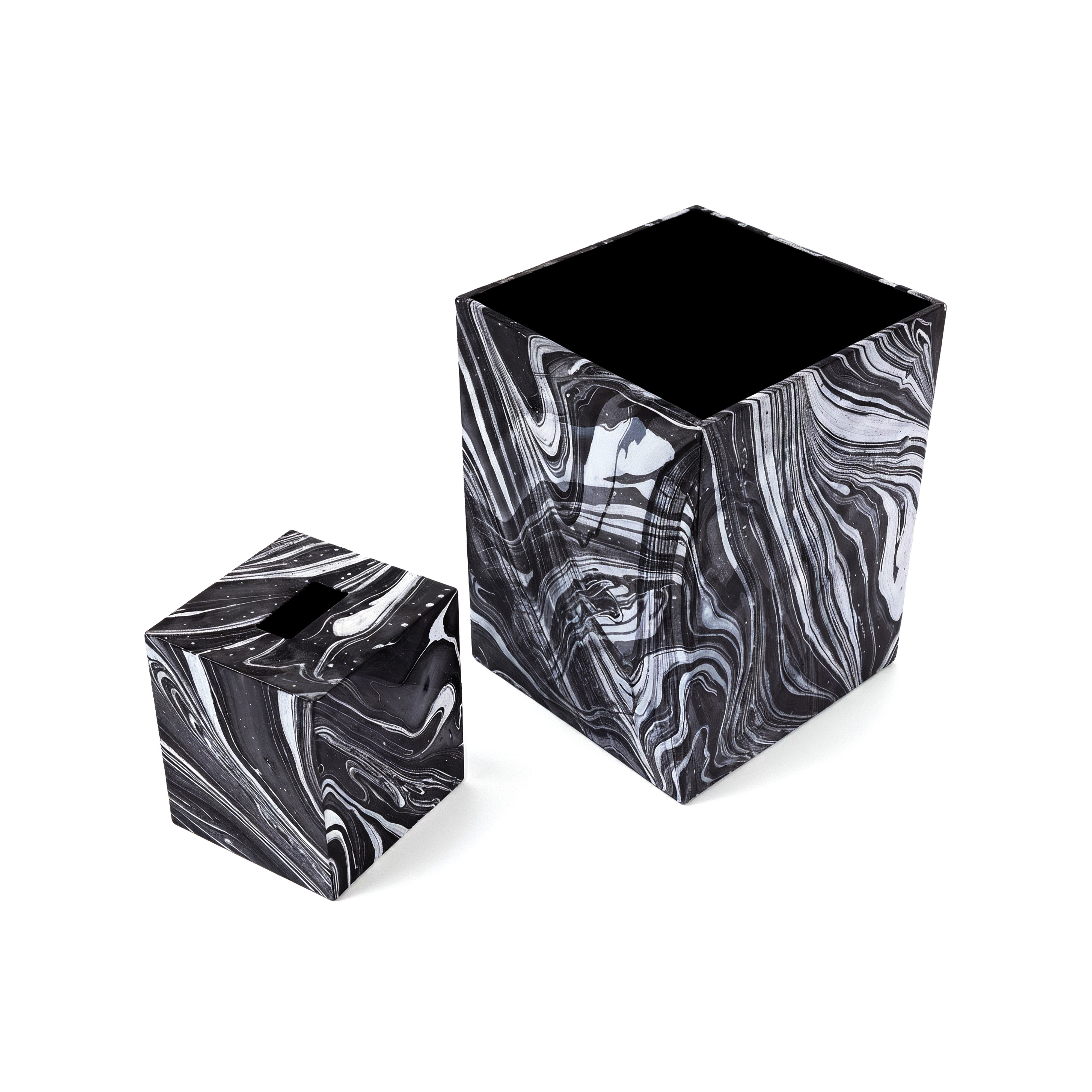 Saigon Interiors. Set of Grey & White Tissue Box & Wastebasket.