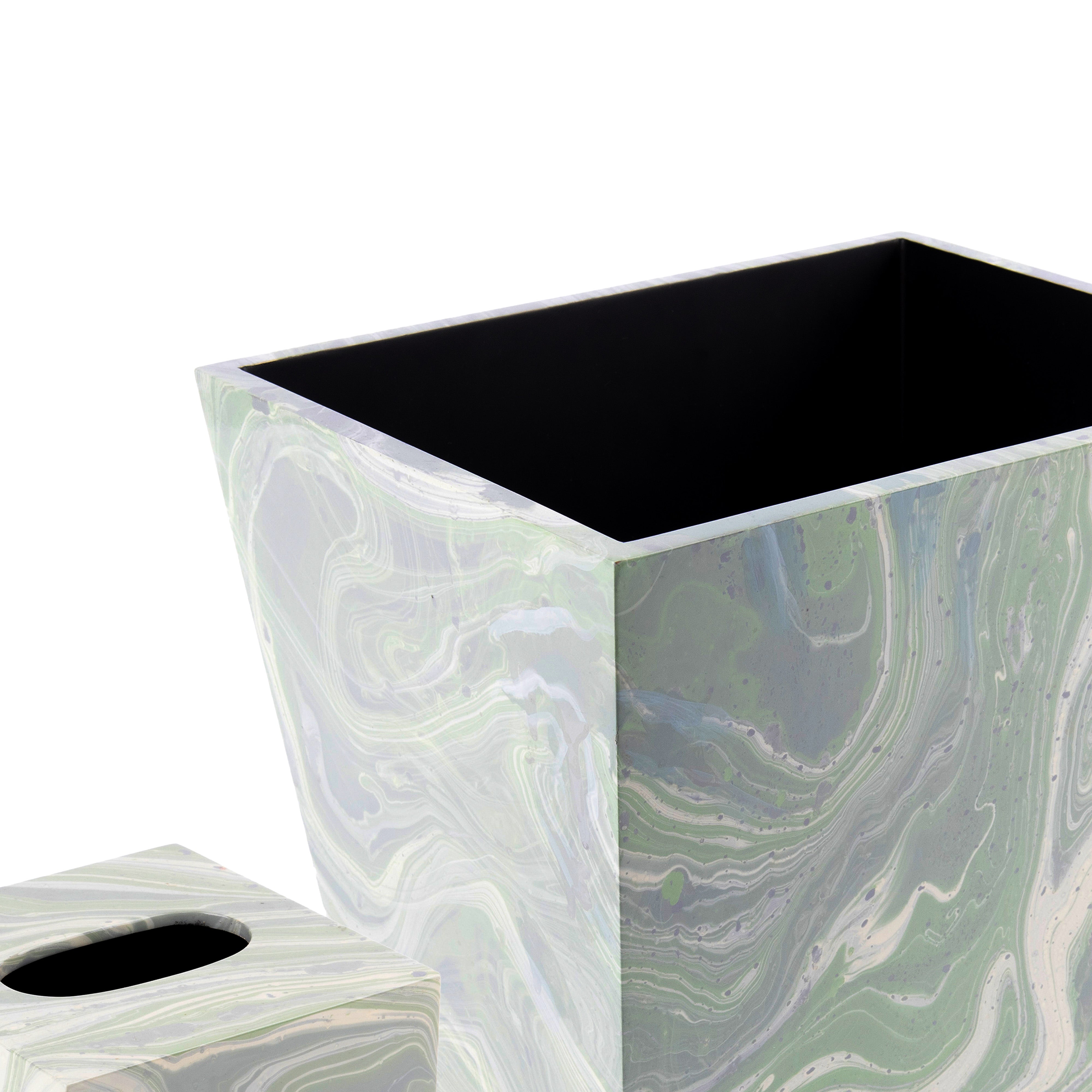 Saigon Interiors. Set of Light Green & White Tissue Box & Wastebasket.