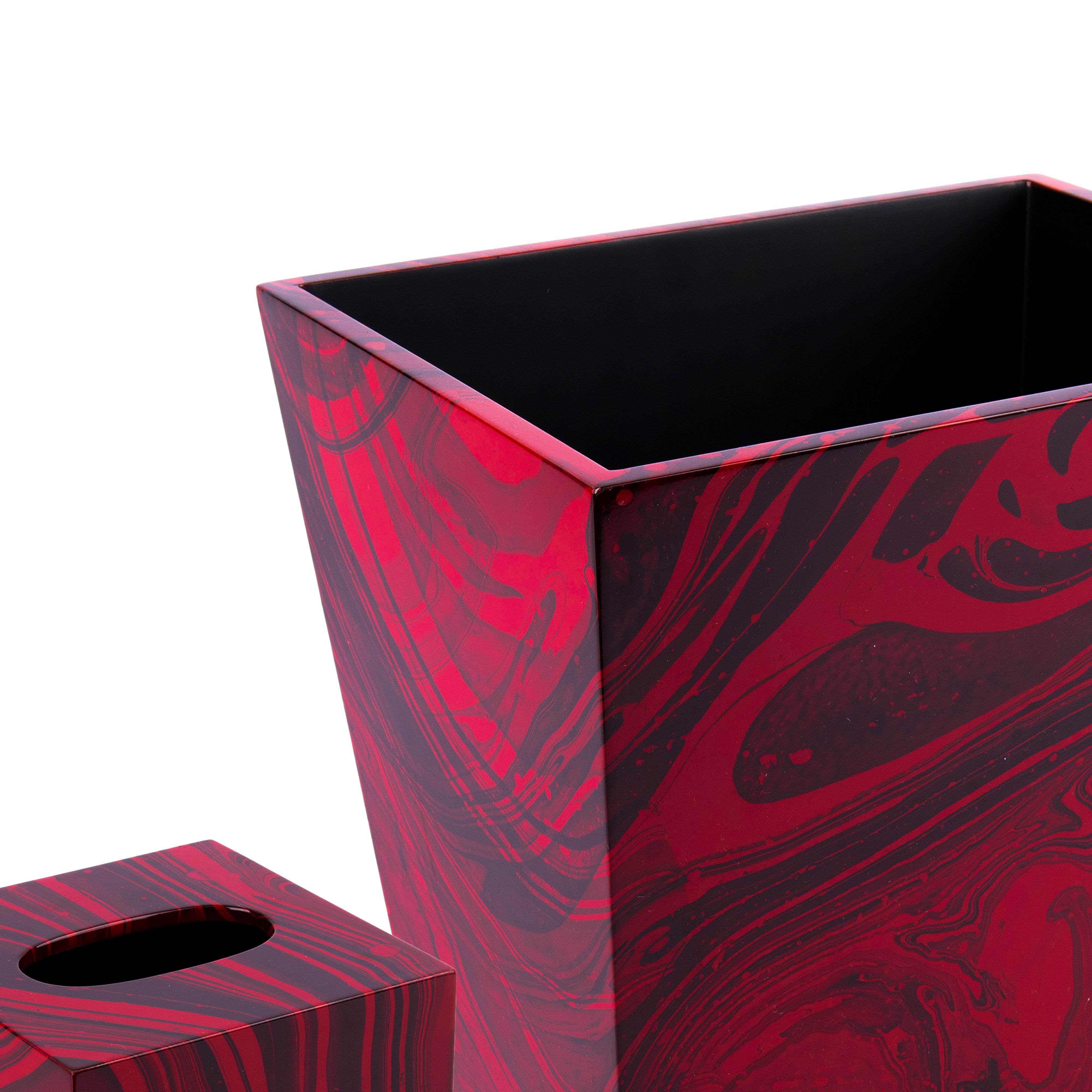 Studio Vertu. Set of Red & Black Wooden Tissue Box & Wastebasket.