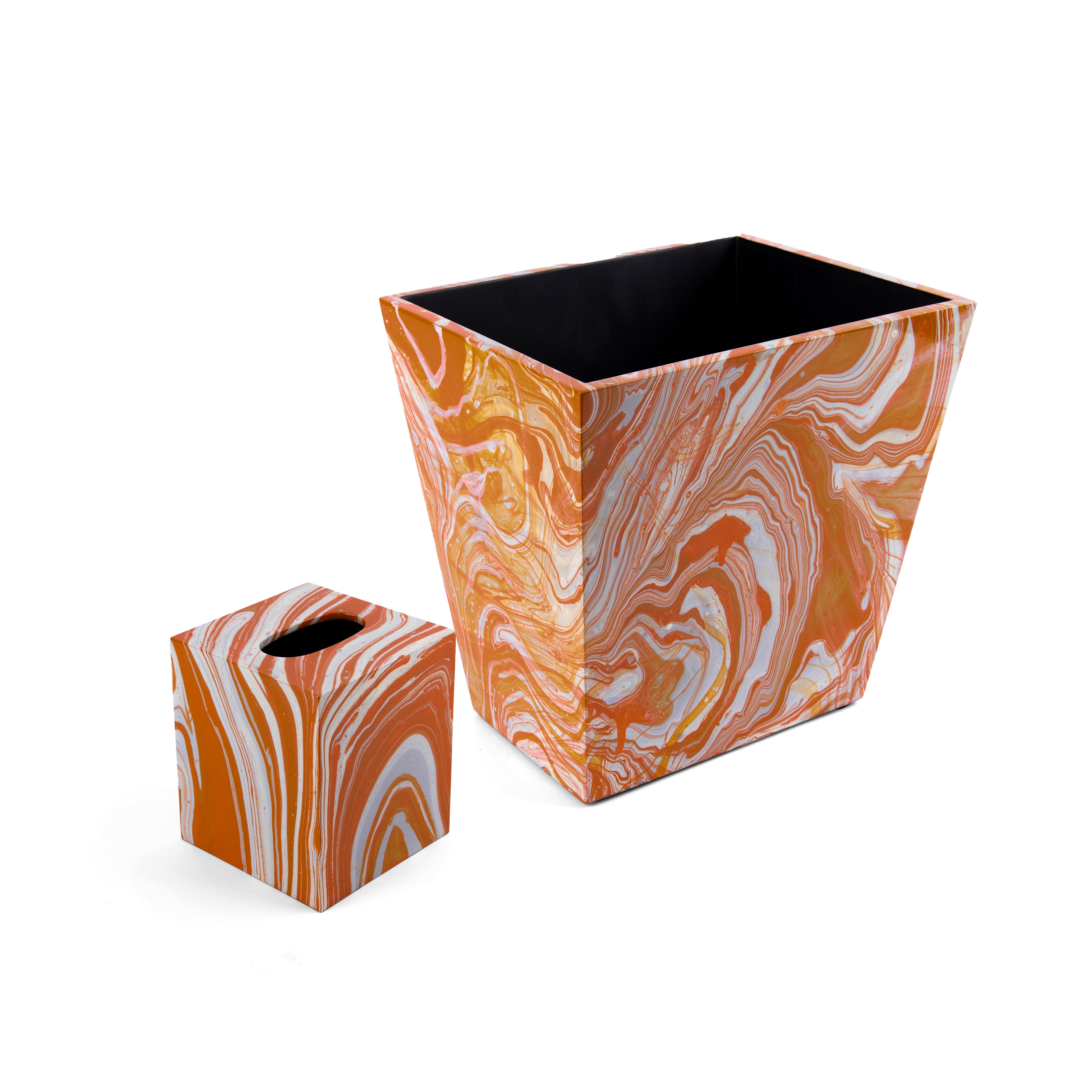 Saigon Interiors. Set of Orange & White Tissue Box & Wastebasket.