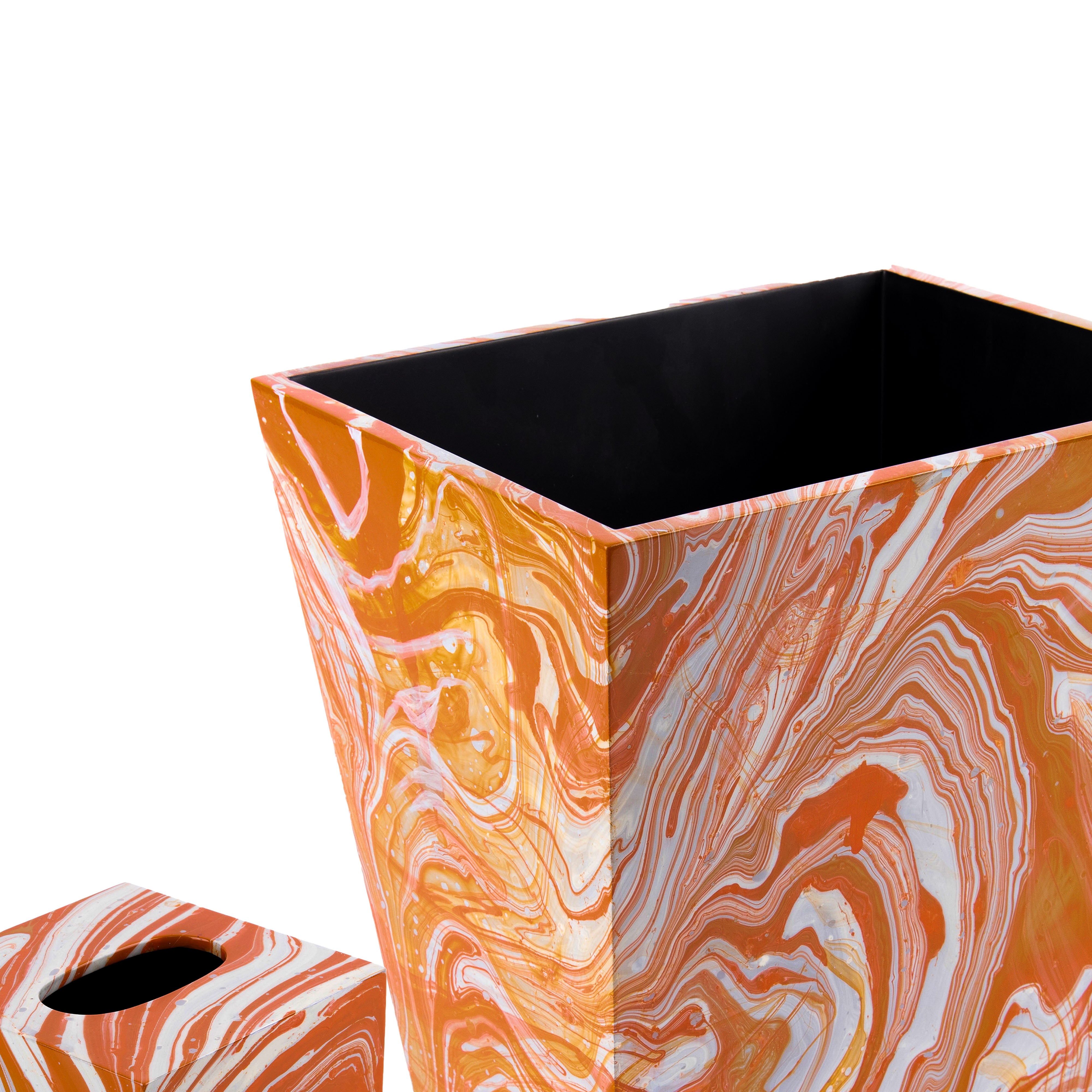 Saigon Interiors. Set of Orange & White Tissue Box & Wastebasket.