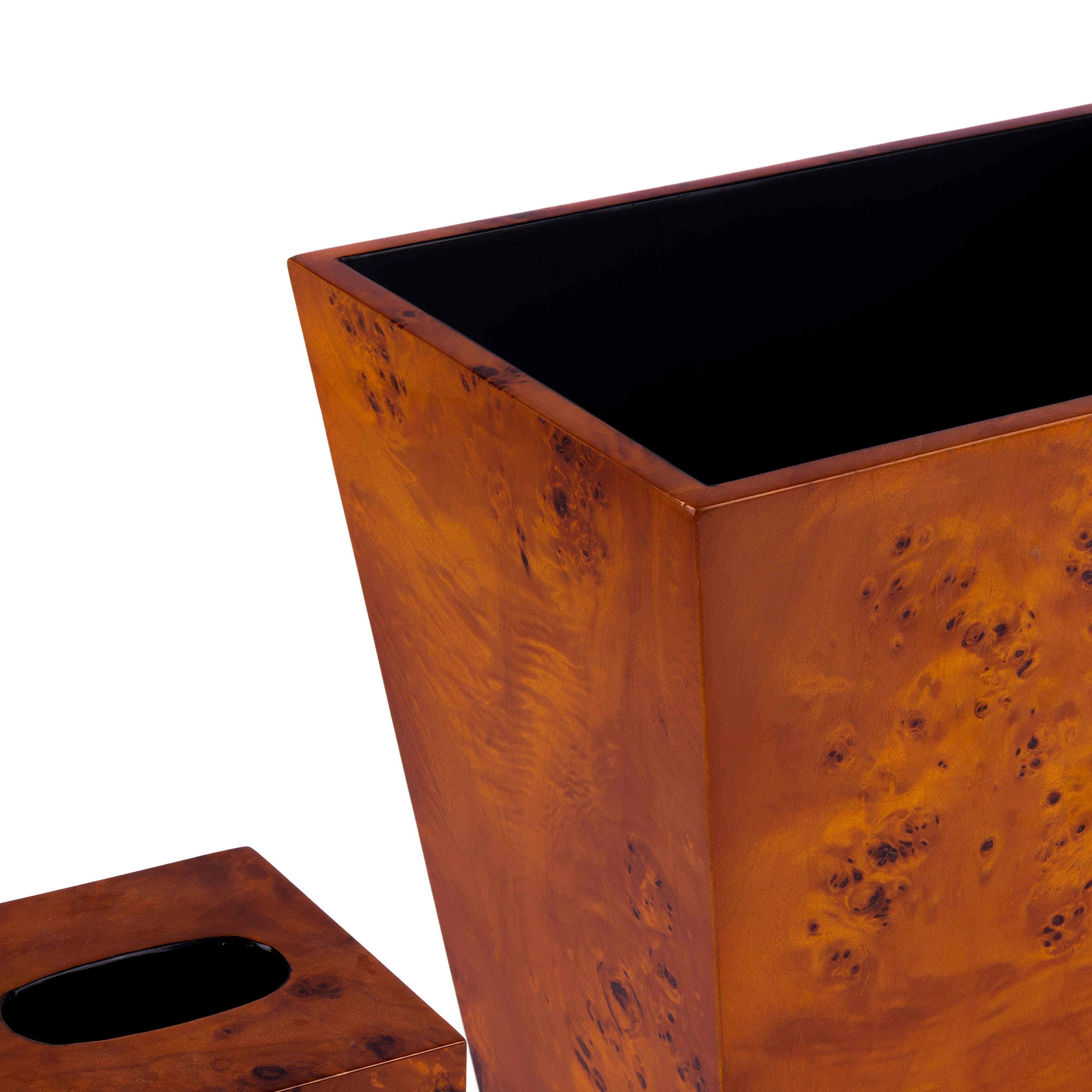 Saigon Interiors. Set of Brown Wooden Tissue Box & Wastebasket.
