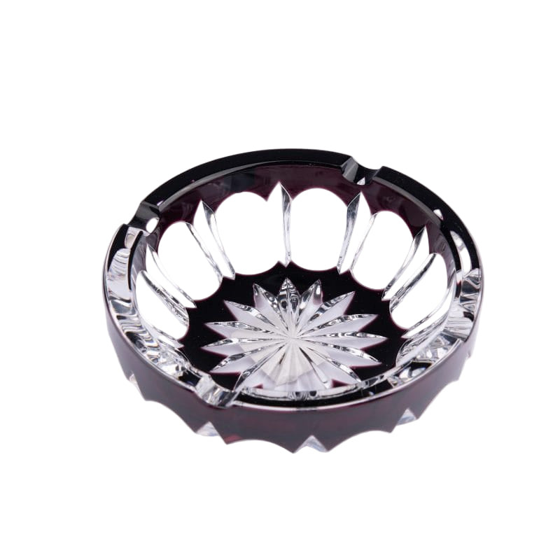 Cristallerie De Montbronn. Barrone Crystal Cigar Ashtray in Burgundy