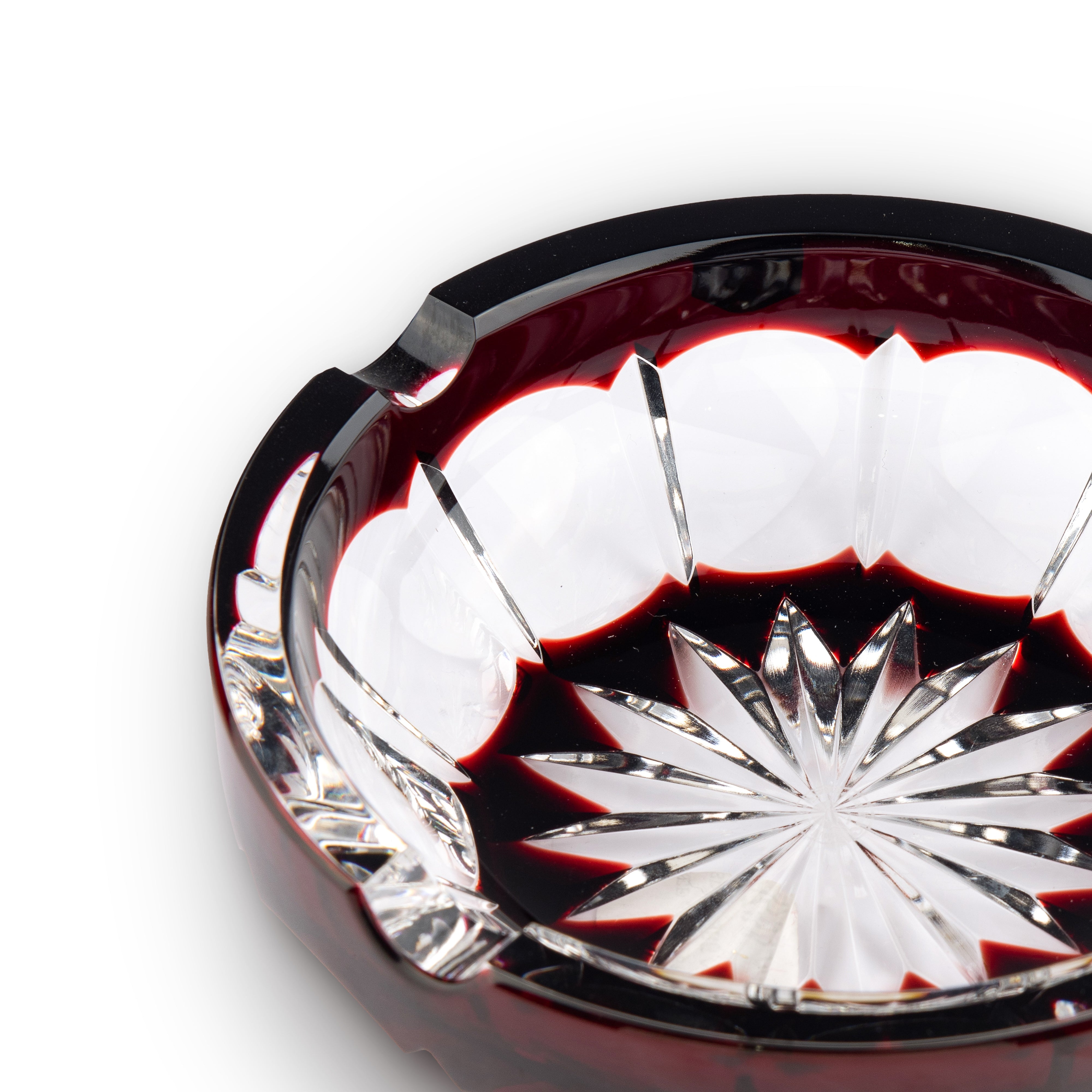 Cristallerie De Montbronn. Barrone Crystal Cigar Ashtray in Dark Red