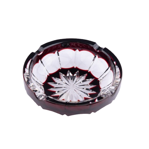 Cristallerie De Montbronn. Barrone Crystal Cigar Ashtray in Dark Red