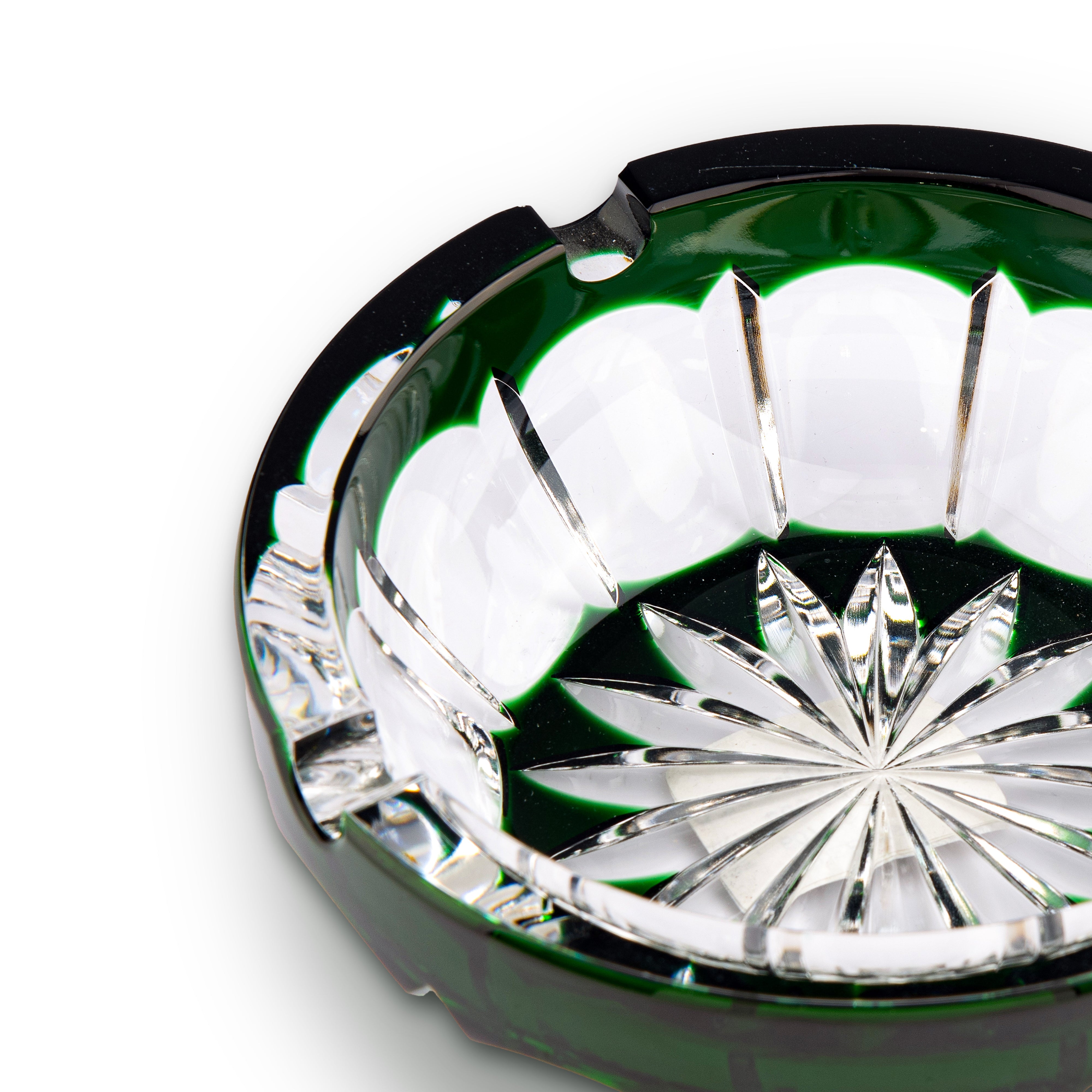Cristallerie De Montbronn. Barrone Crystal Cigar Ashtray in Dark Green
