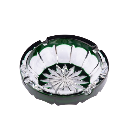 Cristallerie De Montbronn. Barrone Crystal Cigar Ashtray in Dark Green