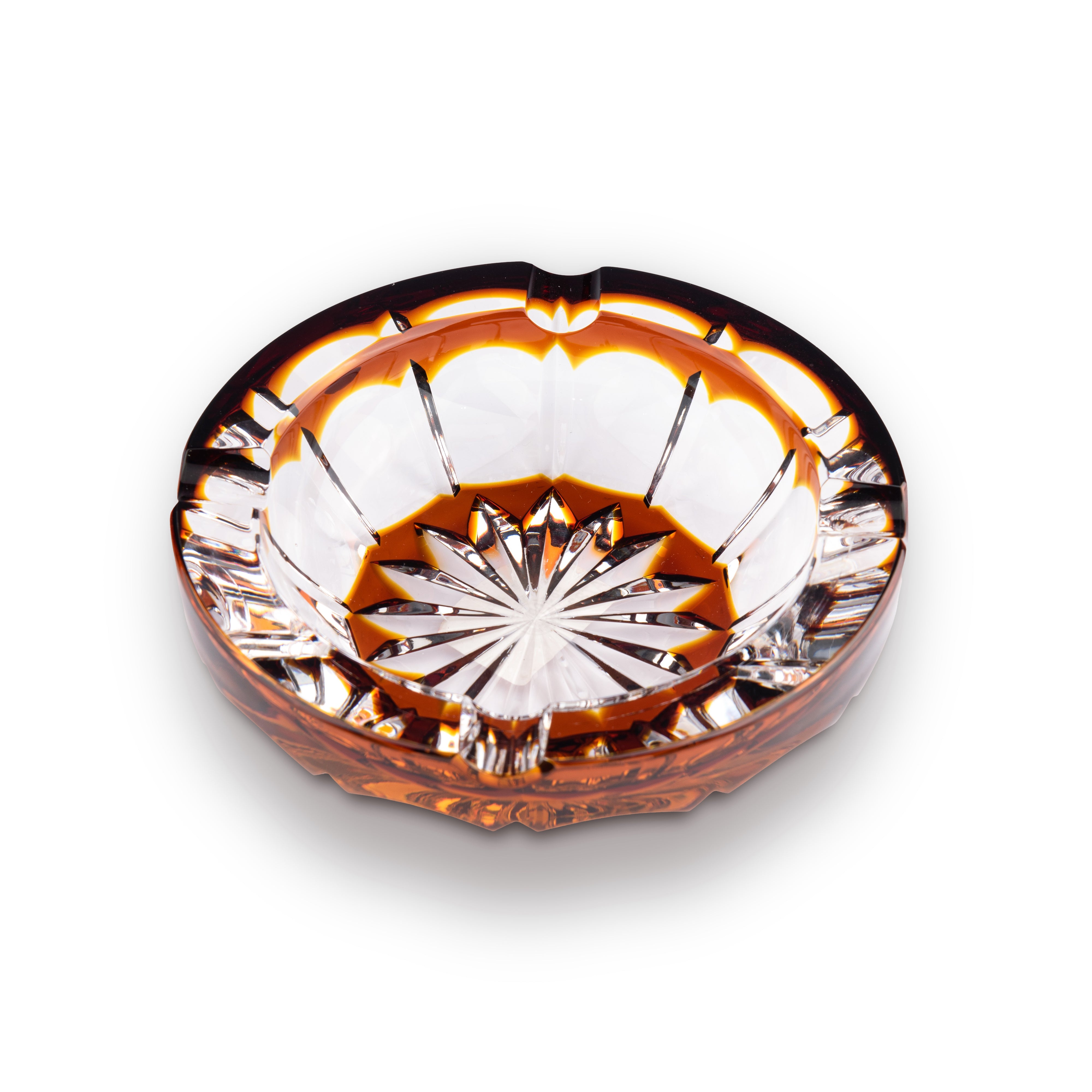 Cristallerie De Montbronn. Barrone Crystal Cigar Ashtray in Amber