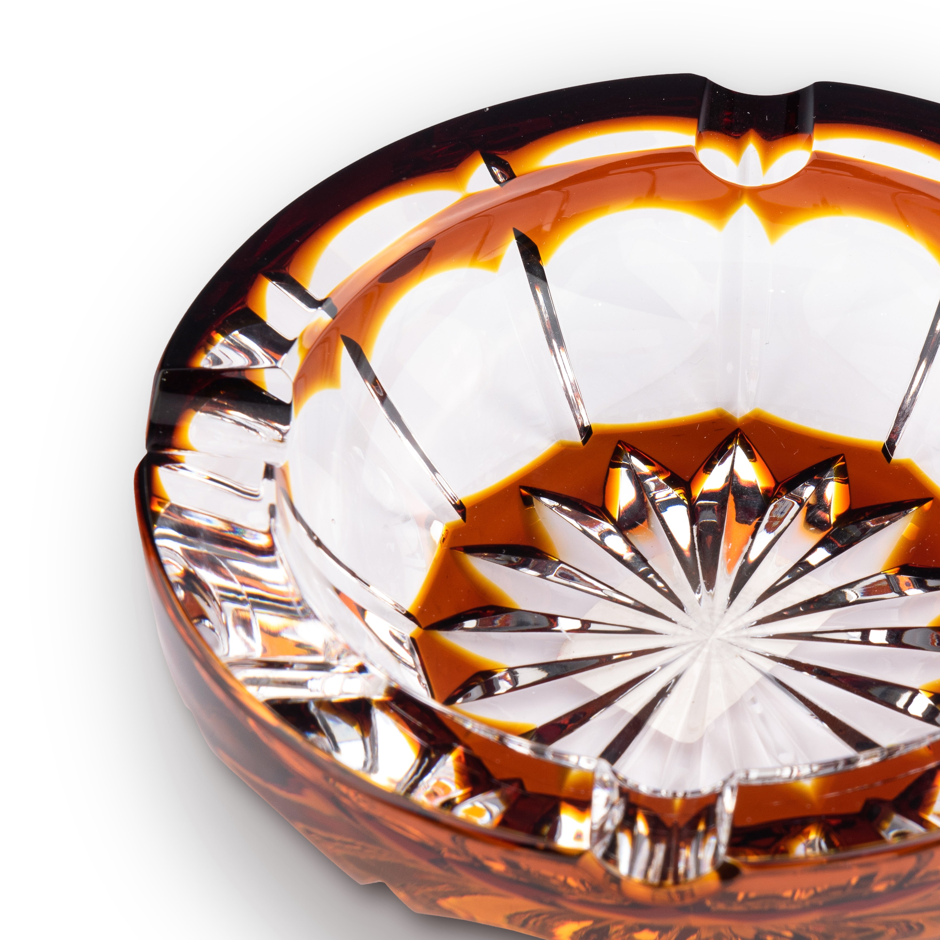 Cristallerie De Montbronn. Barrone Crystal Cigar Ashtray in Amber
