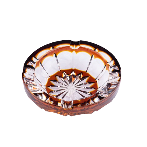 Cristallerie De Montbronn. Barrone Crystal Cigar Ashtray in Amber